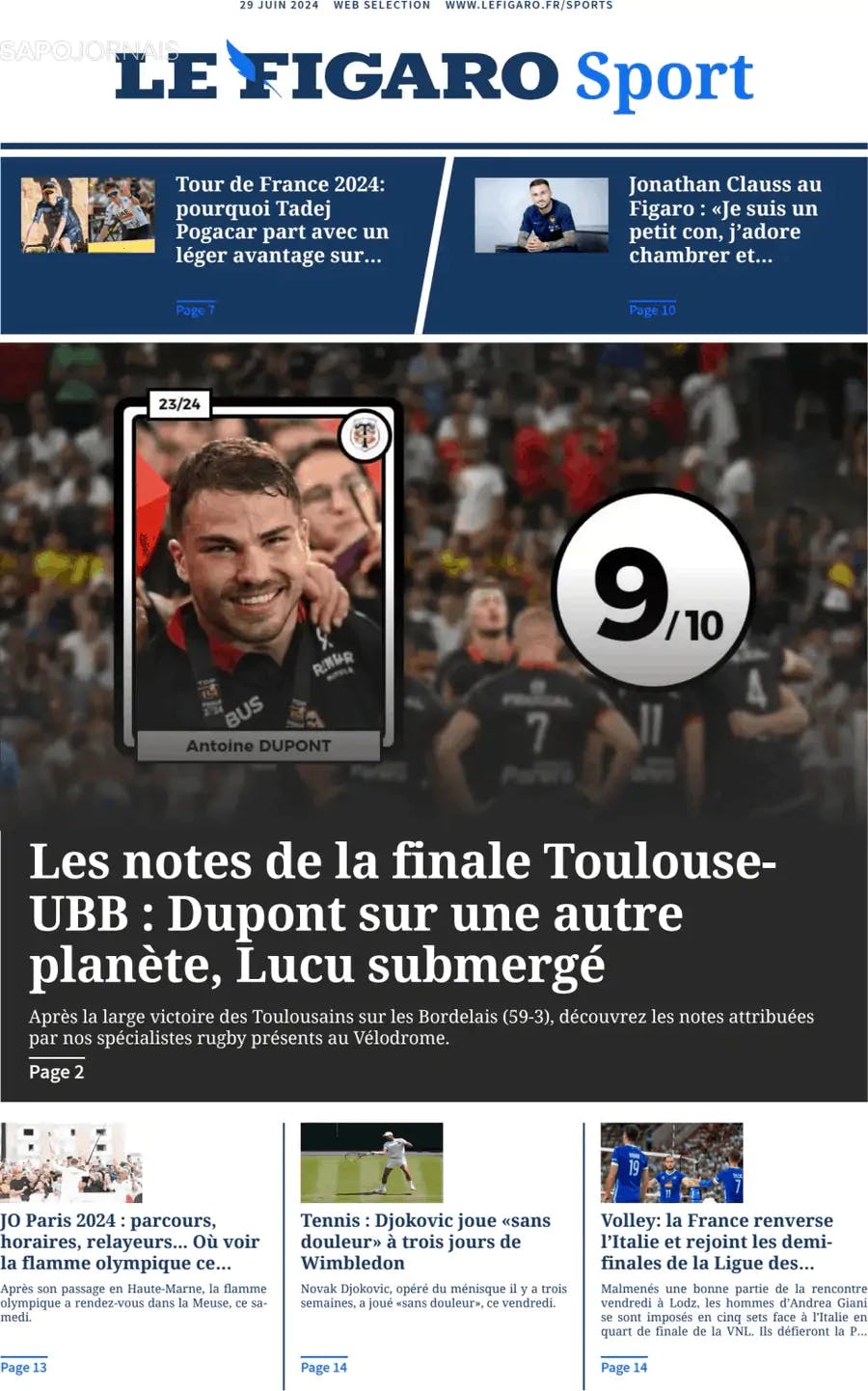 Capa Le Figaro Sport