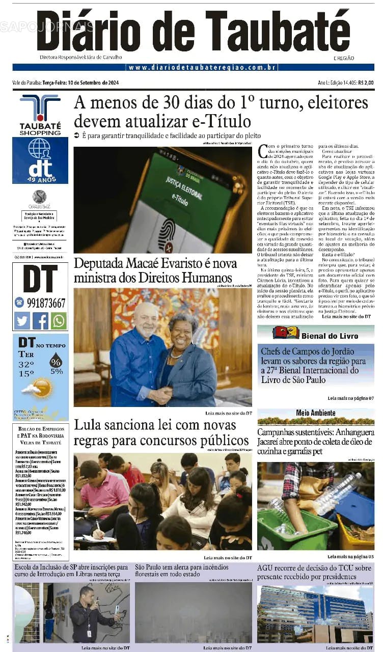 Capa Diário de Taubaté