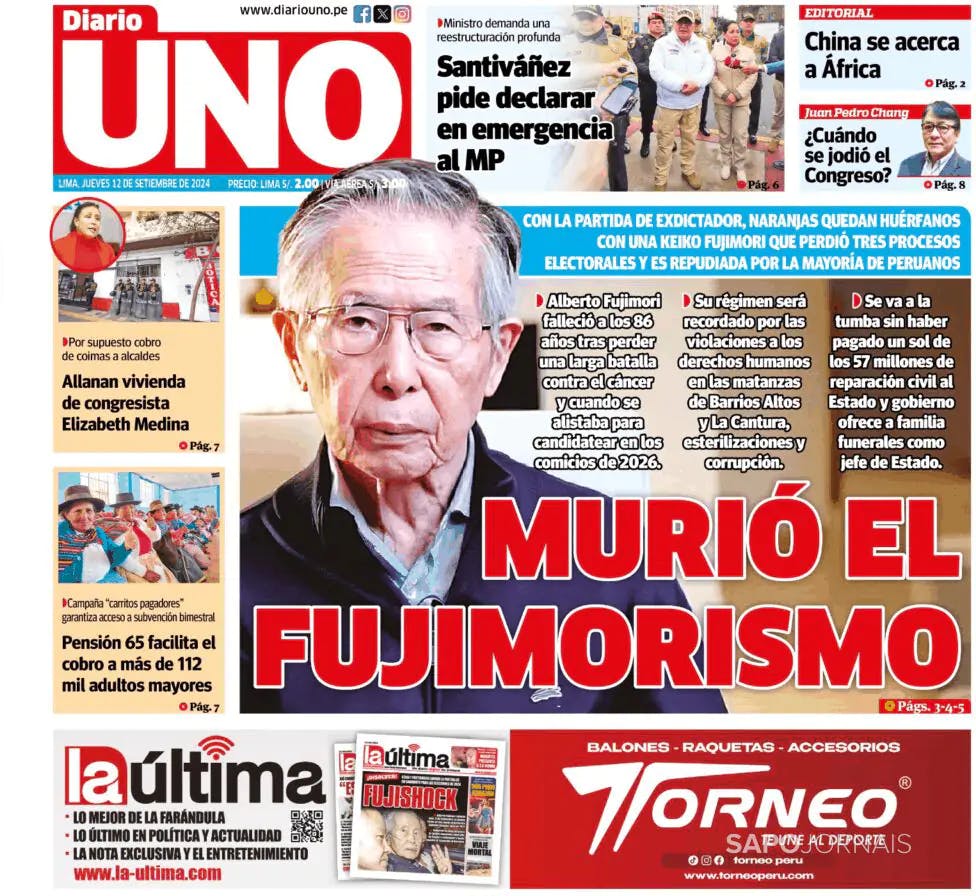 Capa Diario UNO - Lima Perú