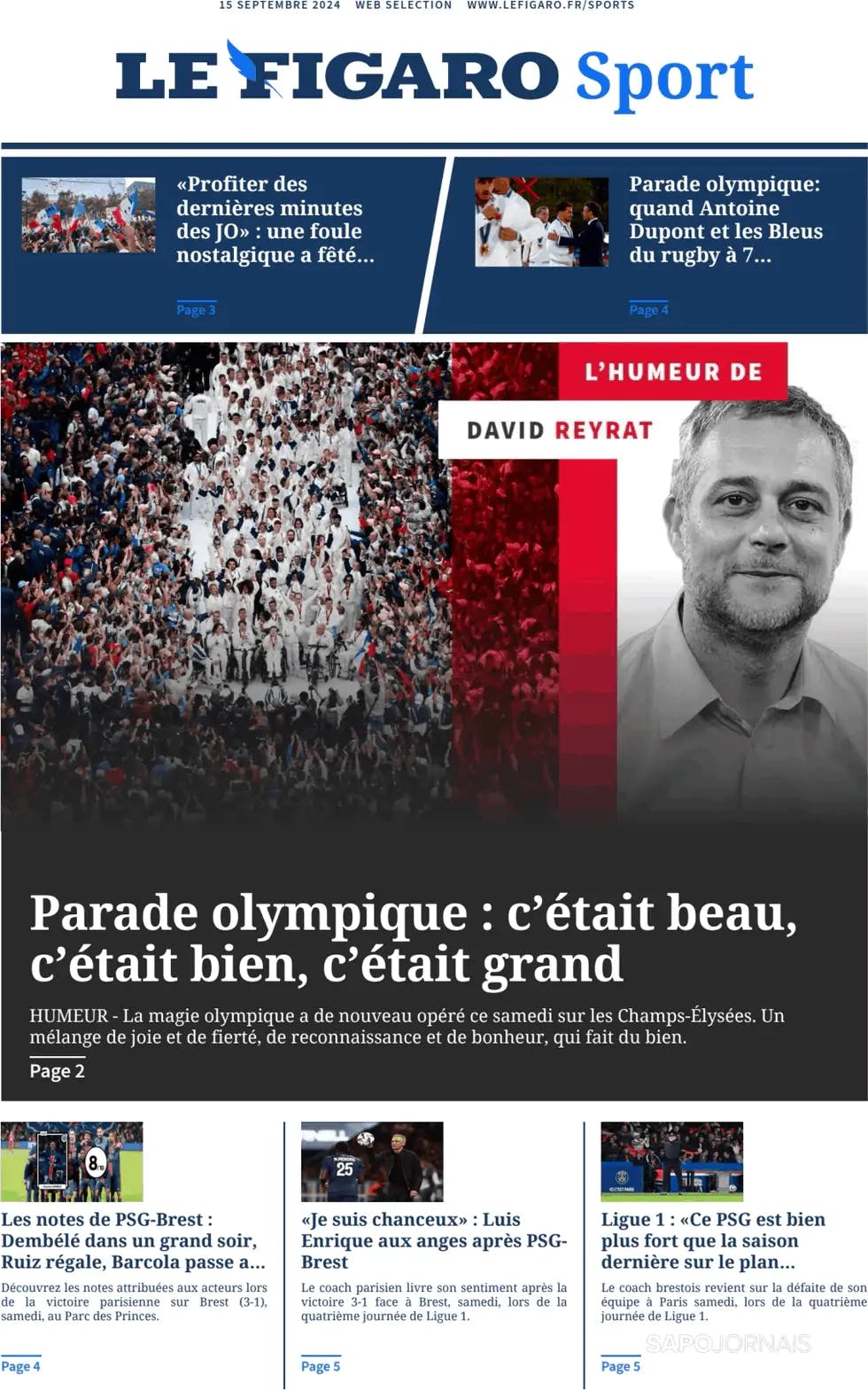 Capa Le Figaro Sport