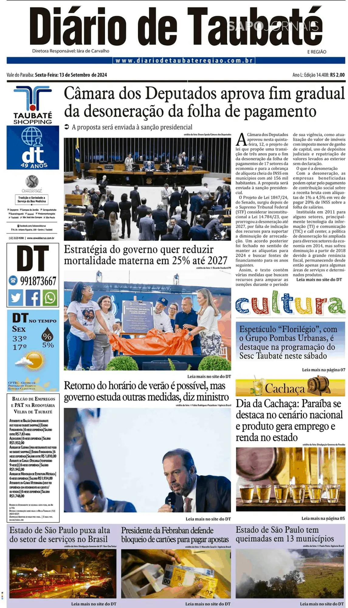 Capa Diário de Taubaté