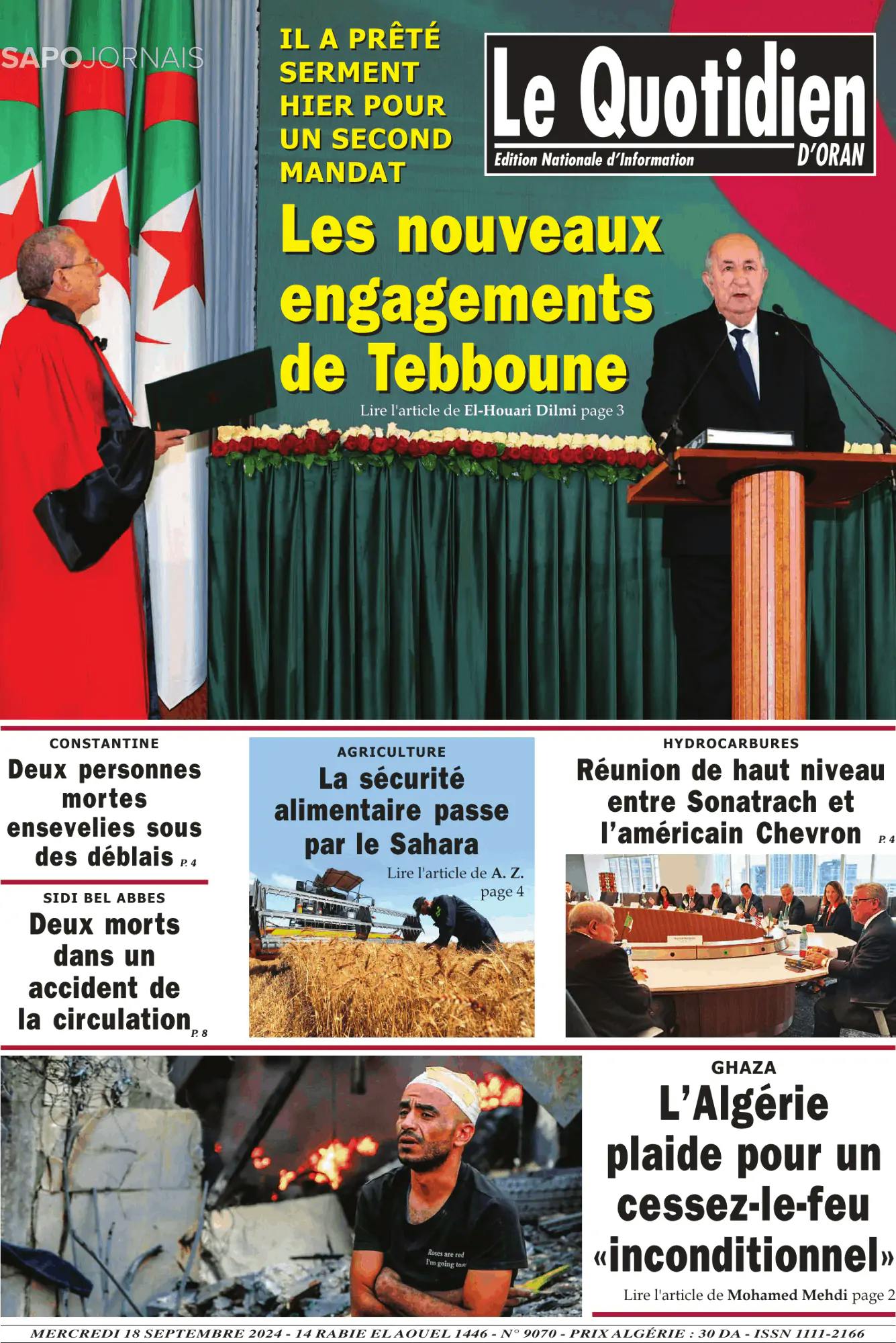 Capa Le Quotidien D’Oran