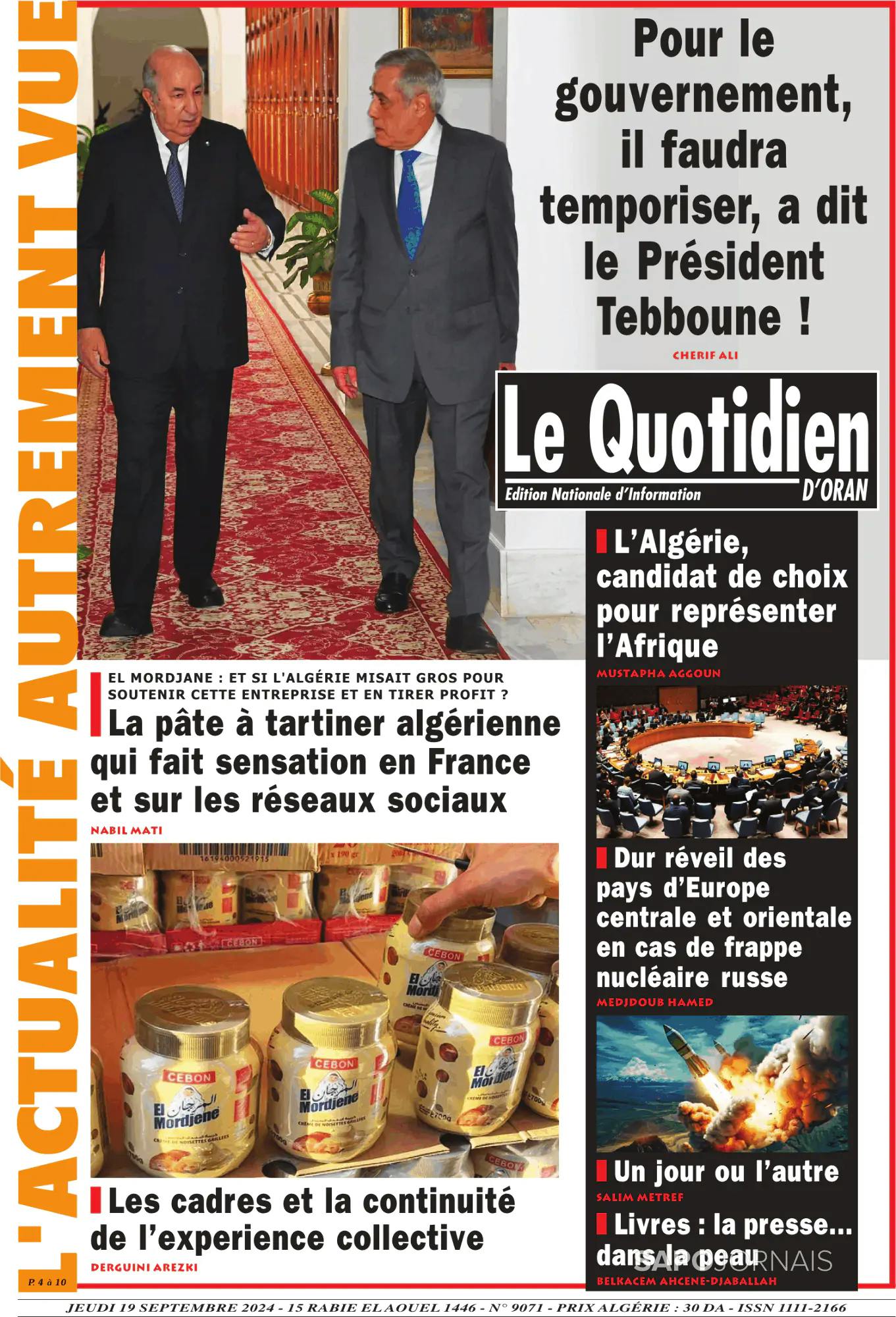 Capa Le Quotidien D’Oran