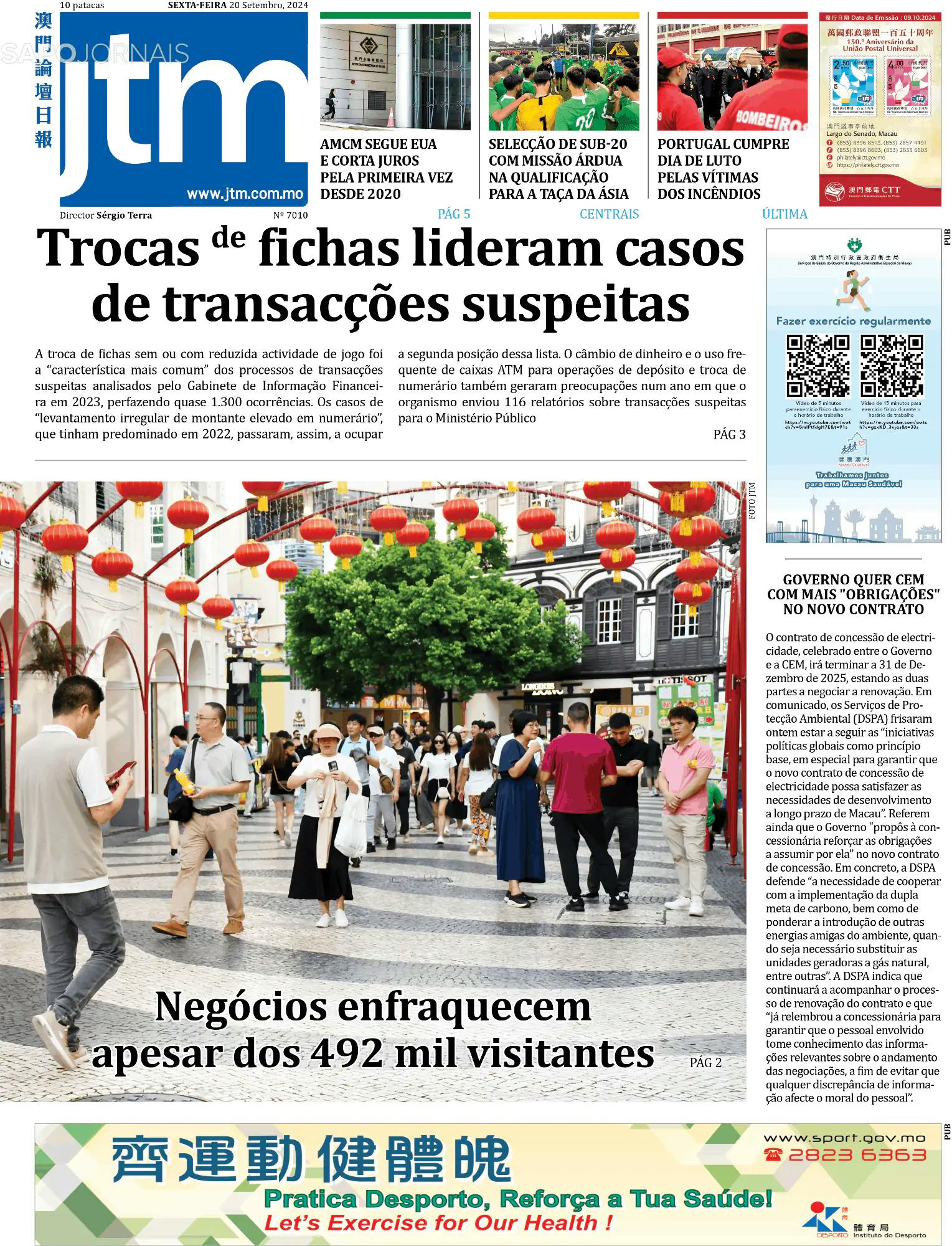 Capa Jornal Tribuna de Macau