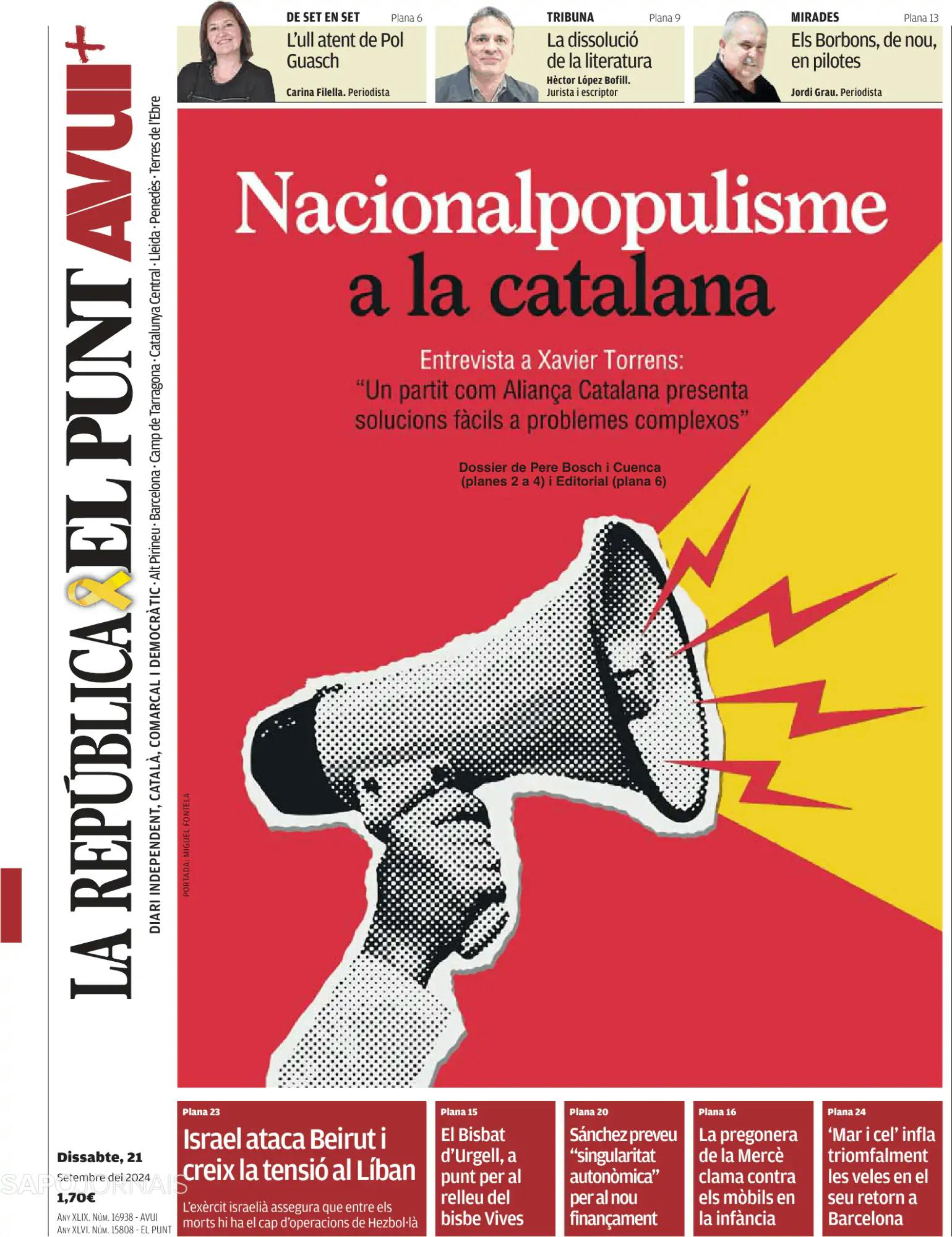 Capa El Punt Avui | Edició Catalunya