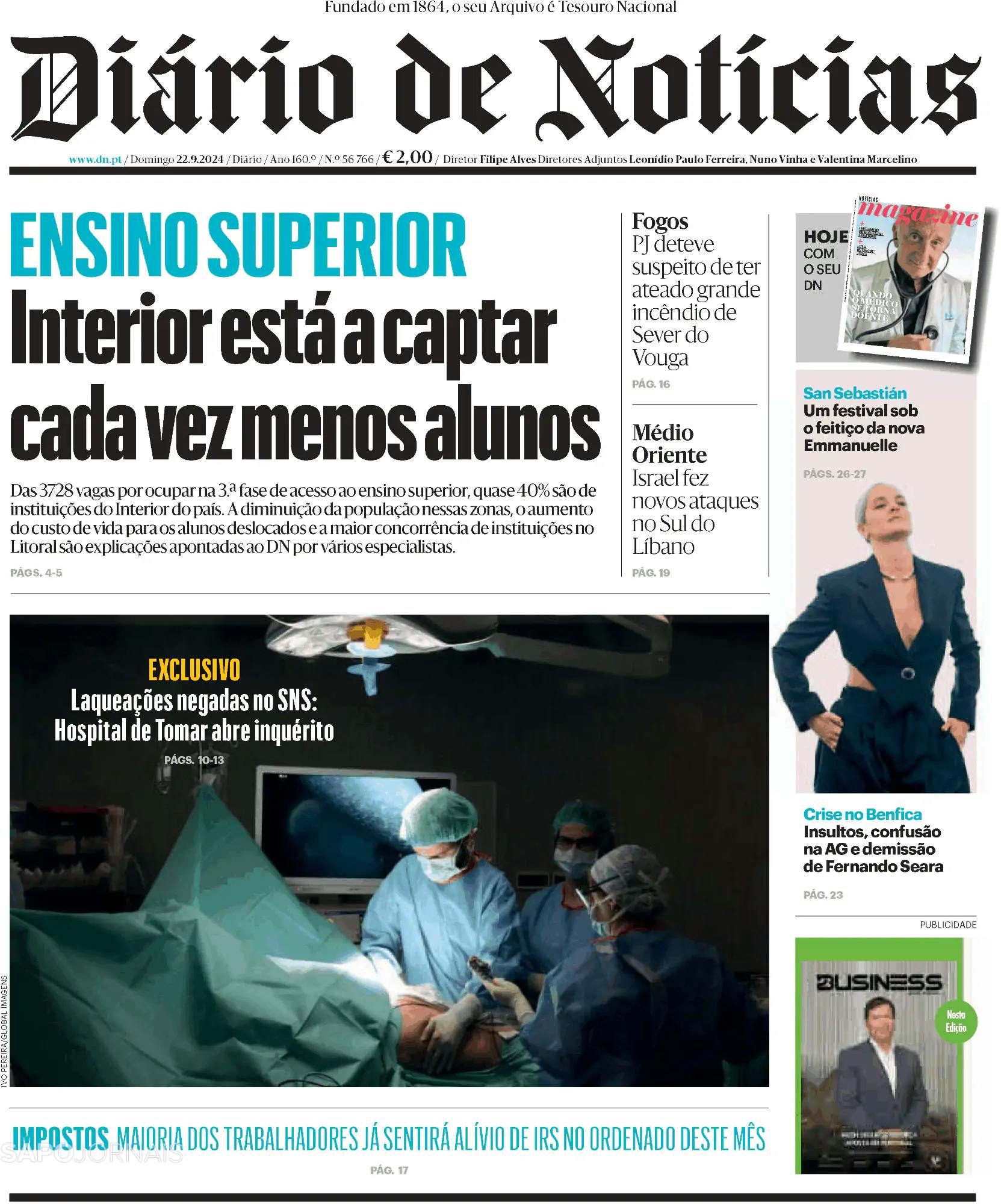 Capa Diário de Notícias