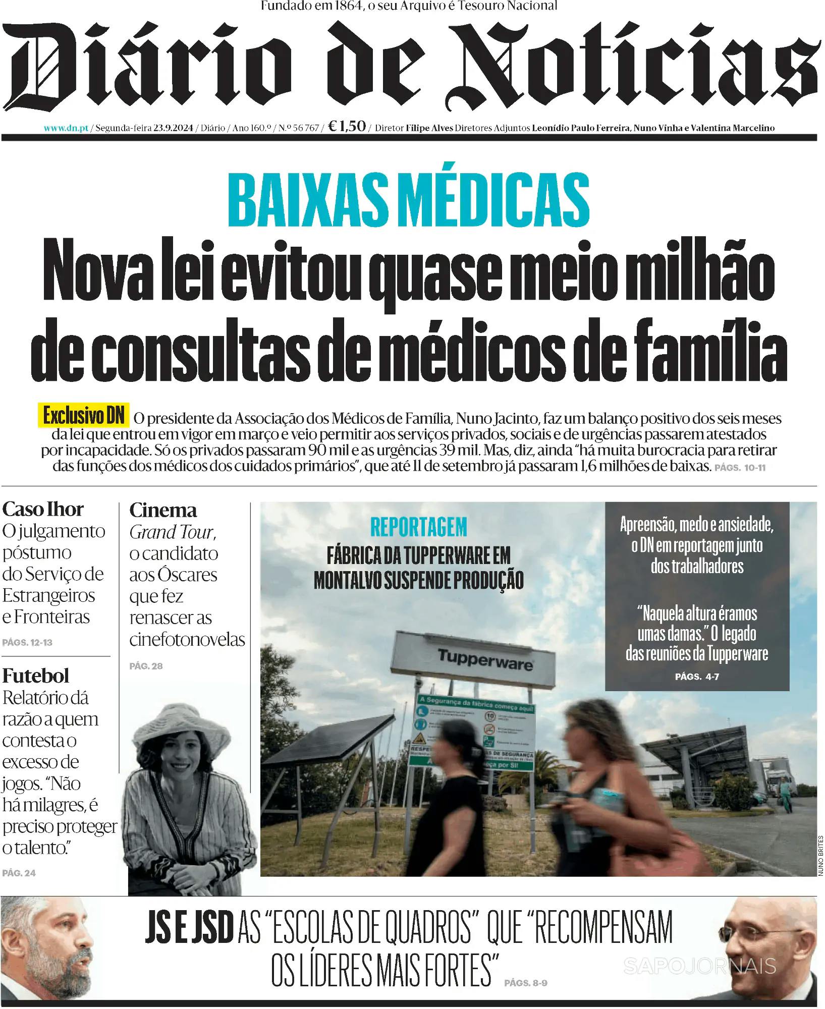 Capa Diário de Notícias