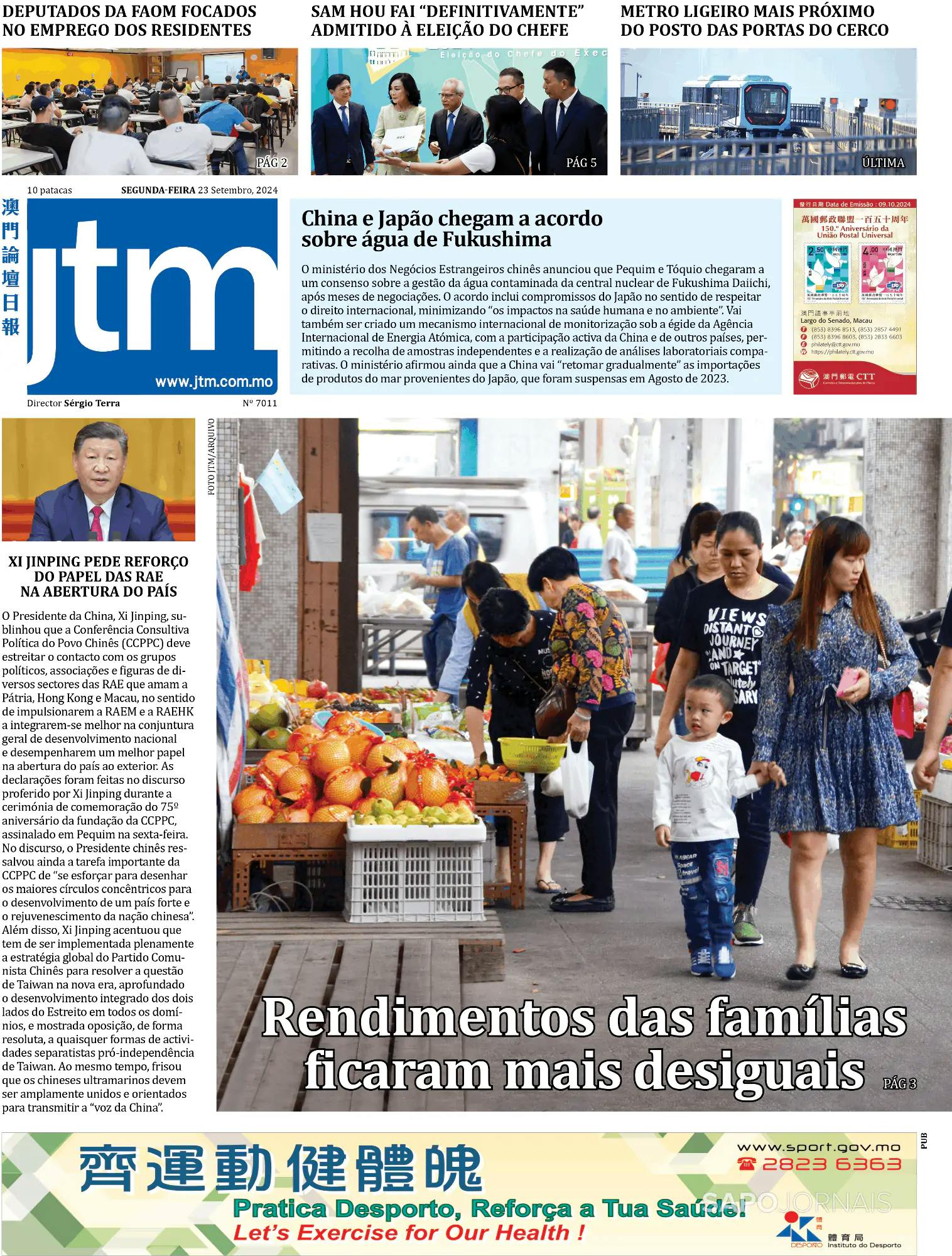 Capa Jornal Tribuna de Macau