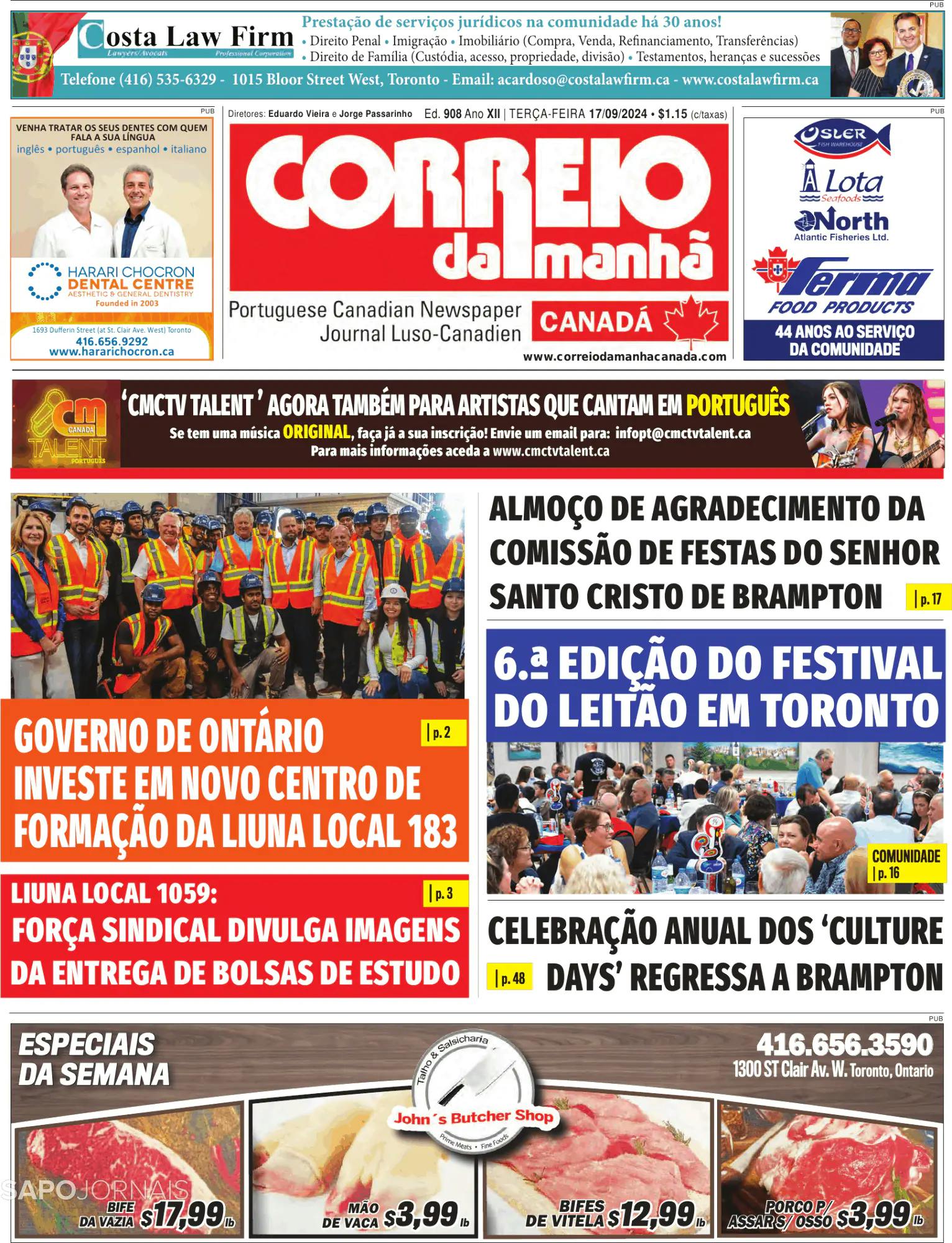 Capa Correio da Manhã-Canada