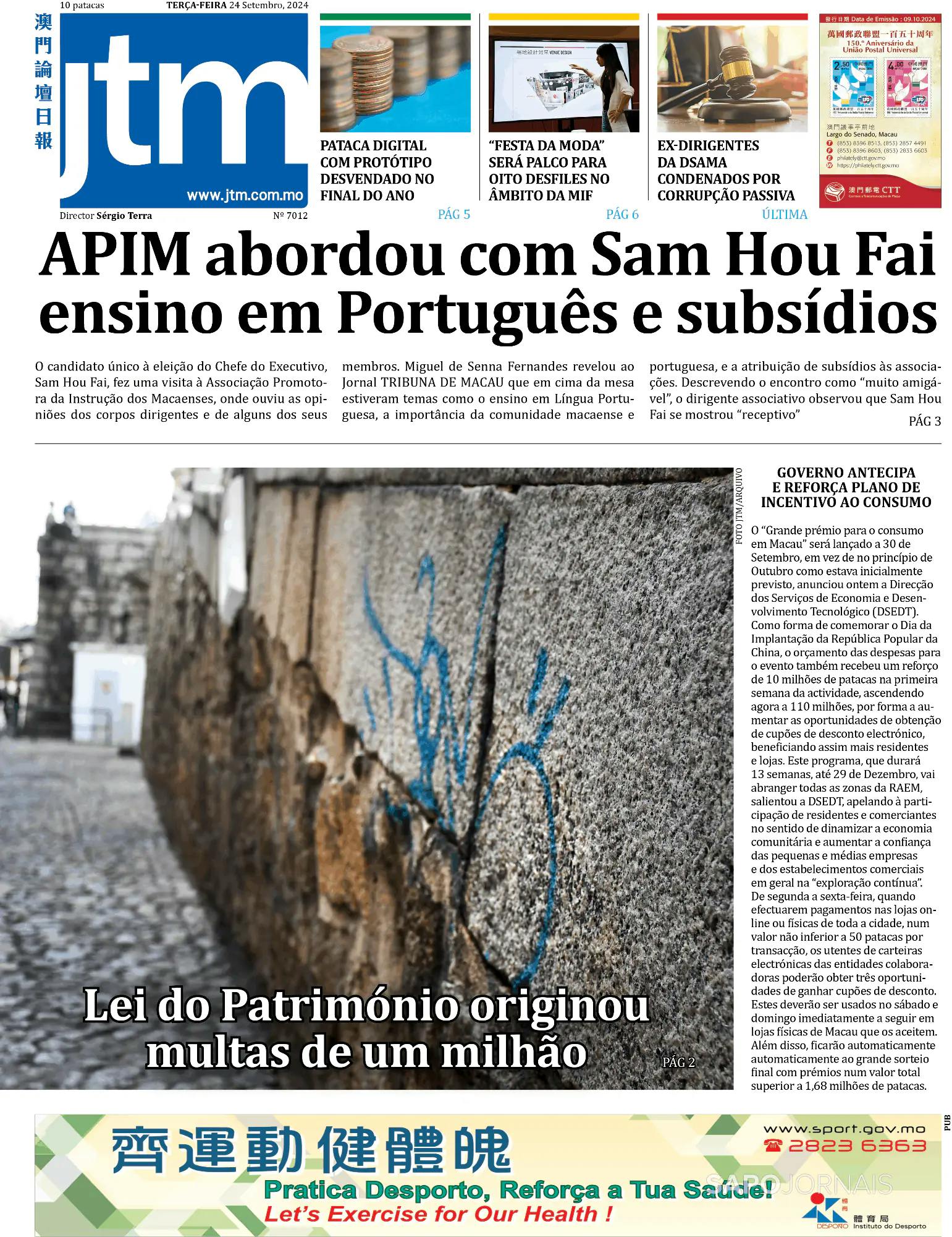 Capa Jornal Tribuna de Macau