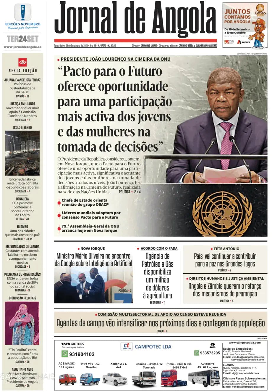 Capa Jornal de Angola