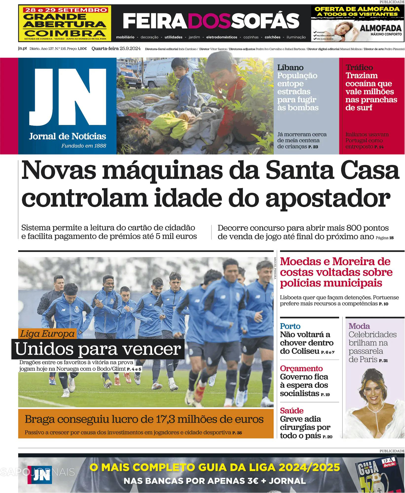 Capa Jornal de Notícias