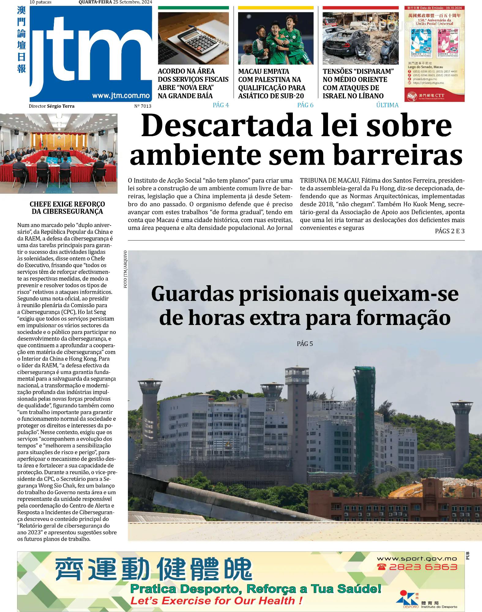 Capa Jornal Tribuna de Macau