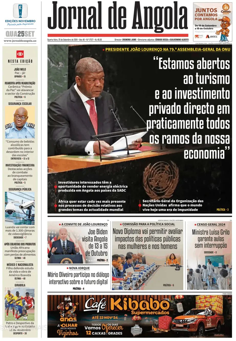 Capa Jornal de Angola