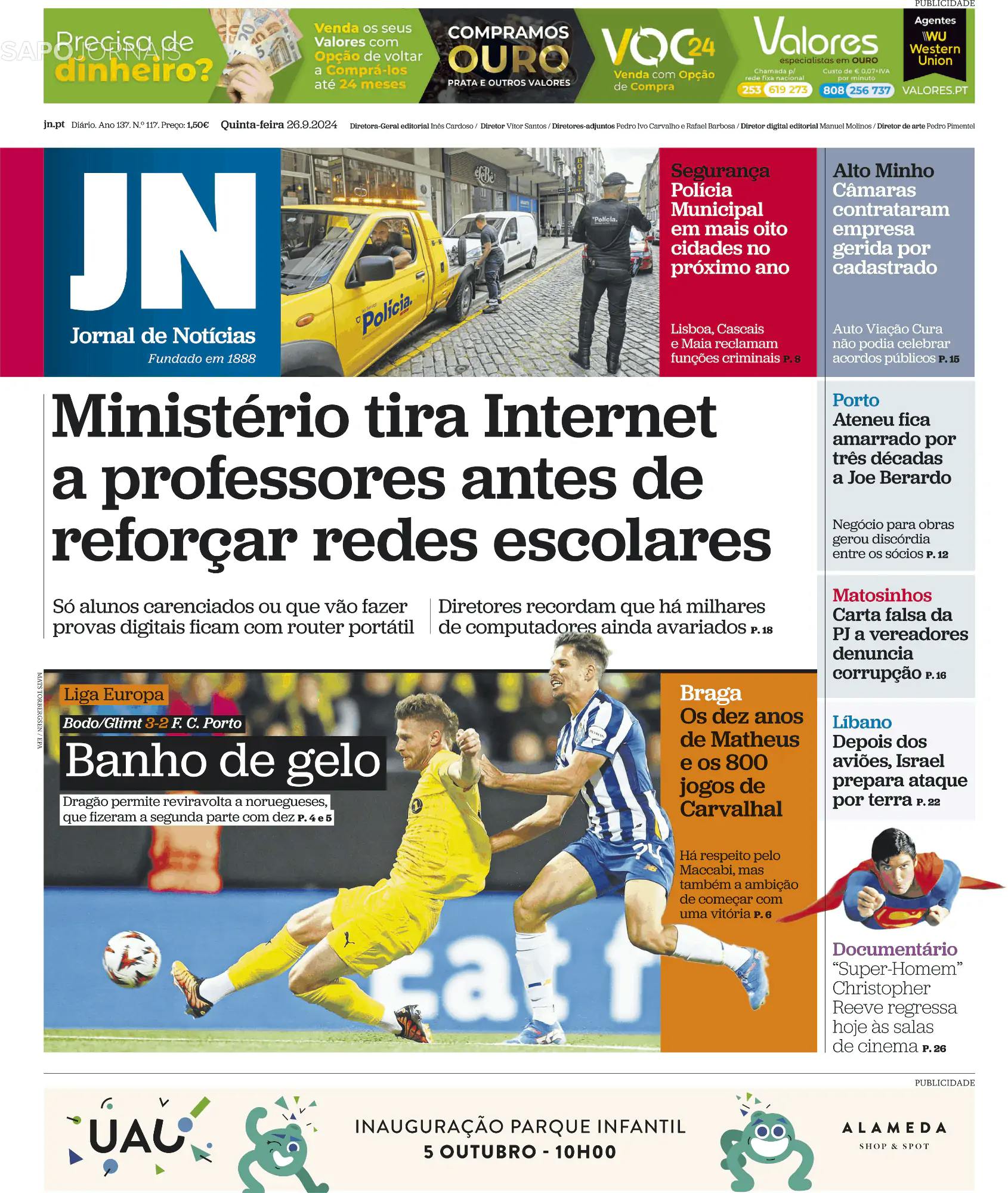 Capa Jornal de Notícias