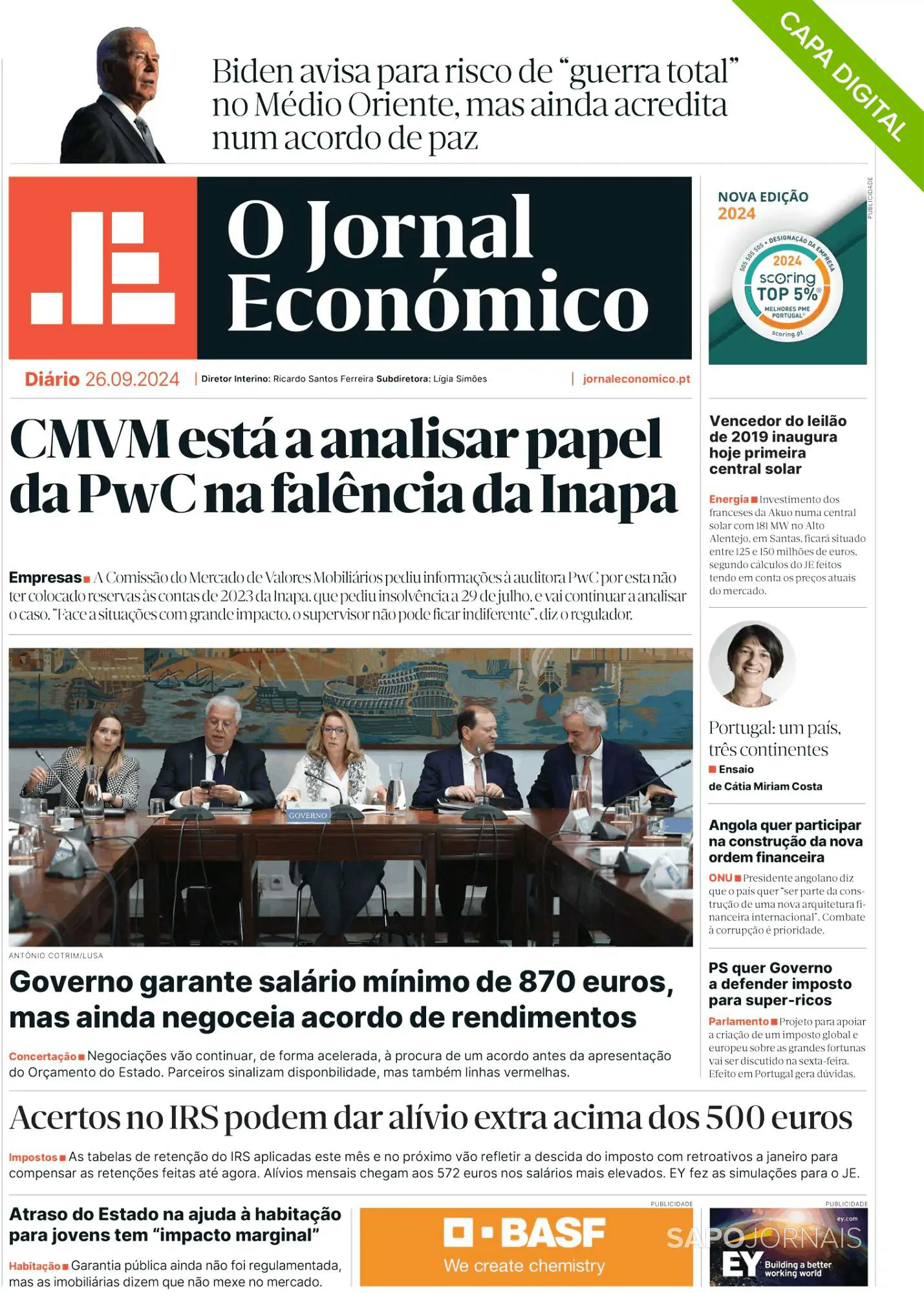 Capa O Jornal Económico