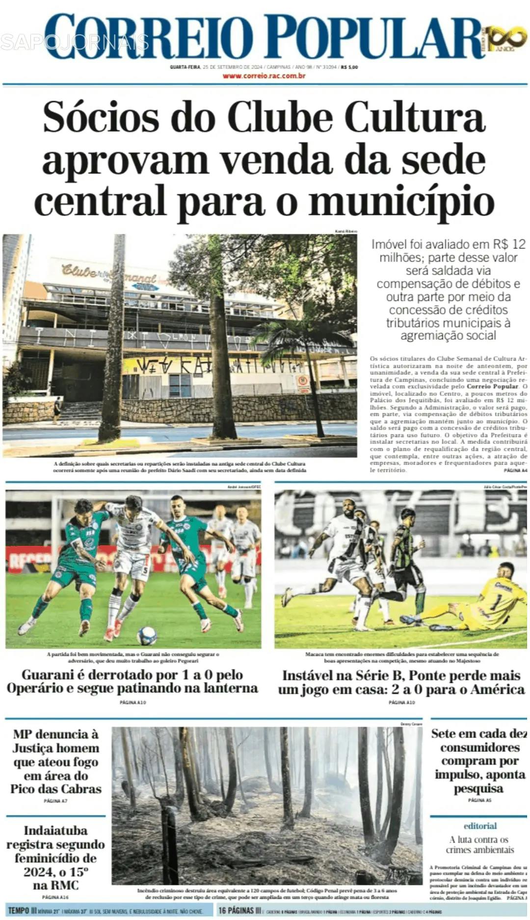 Capa Correio Popular