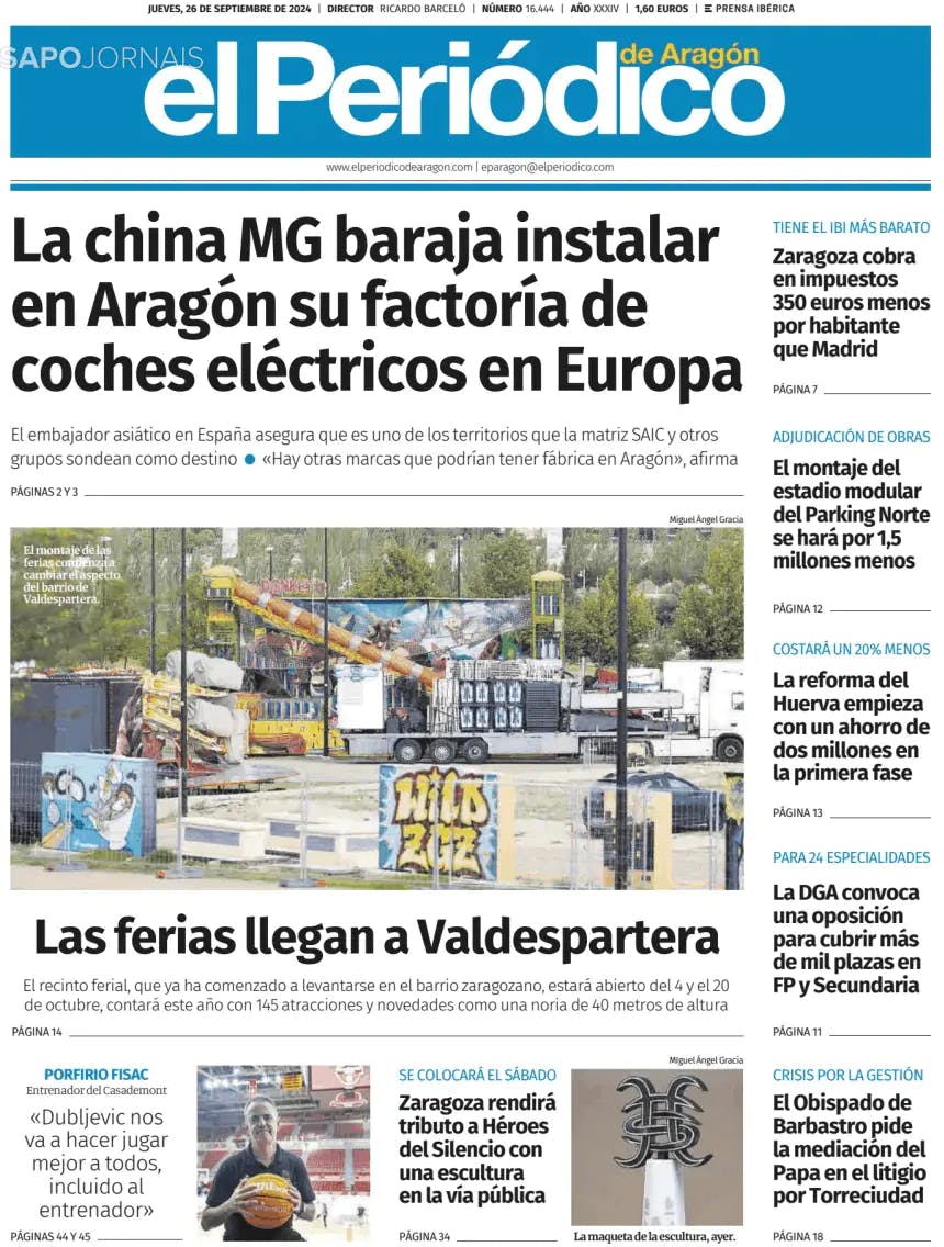 Capa El Periódico de Aragón