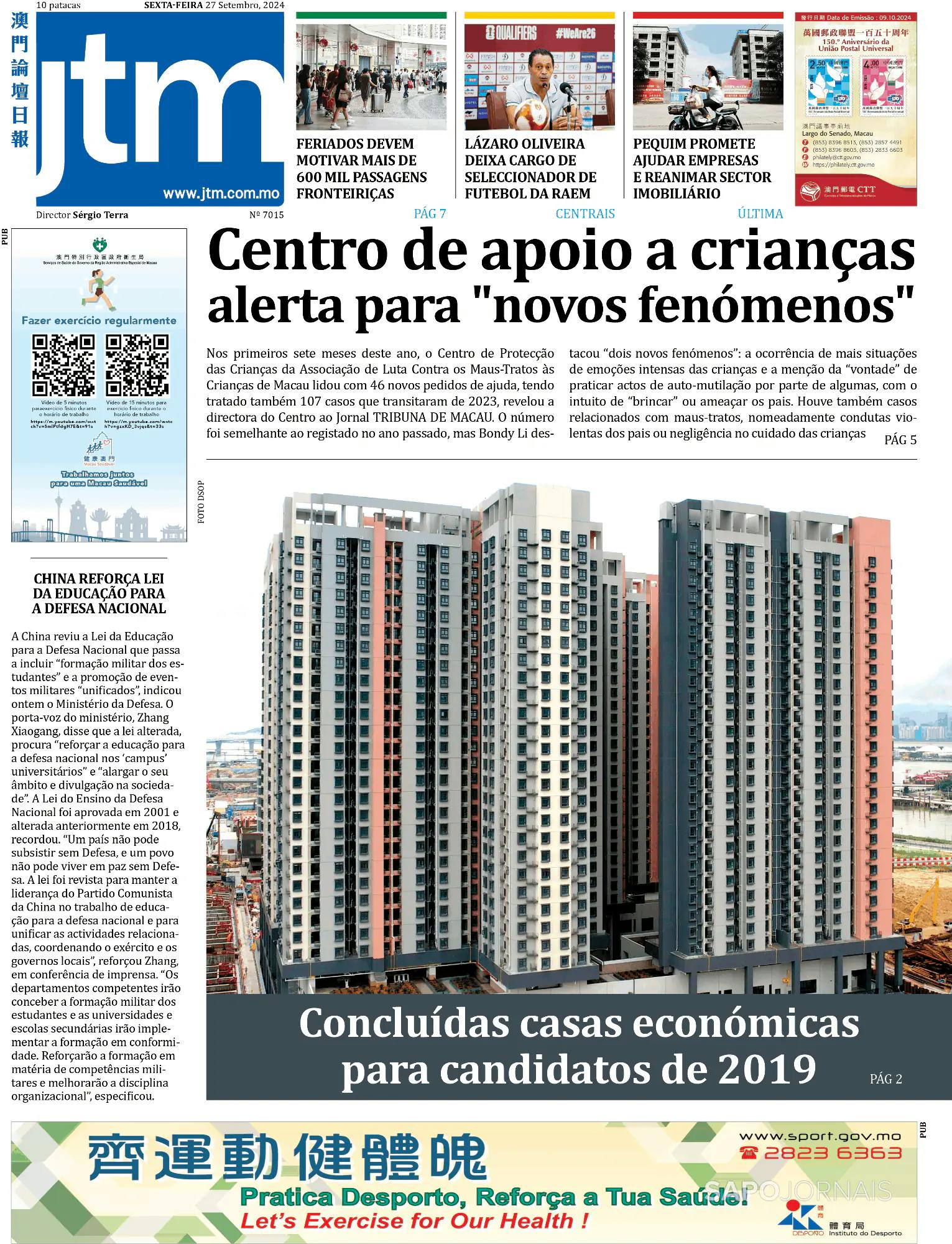 Capa Jornal Tribuna de Macau