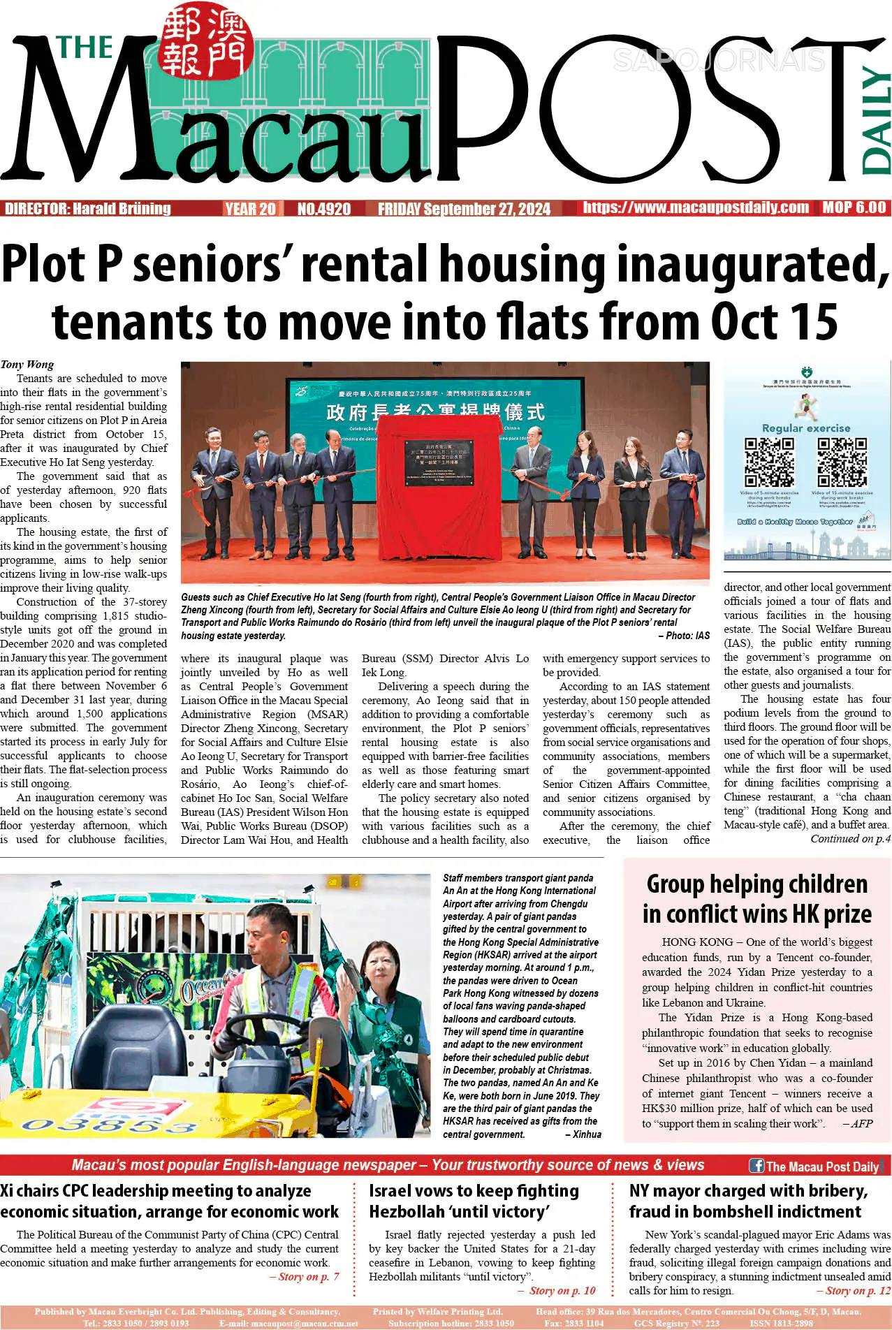 Capa The Macau Post Daily