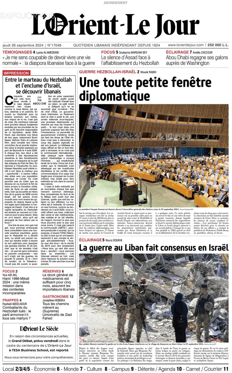 Capa L'orient le jour