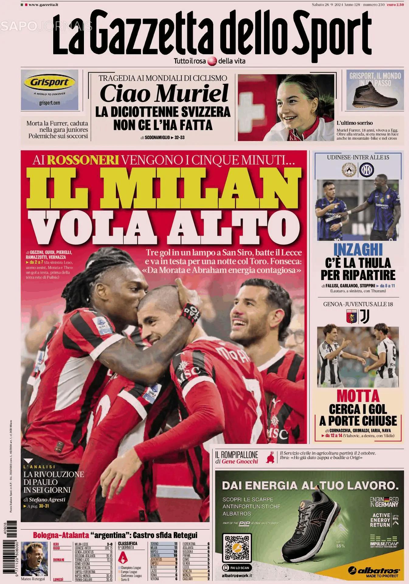 Capa Gazzetta dello Sport