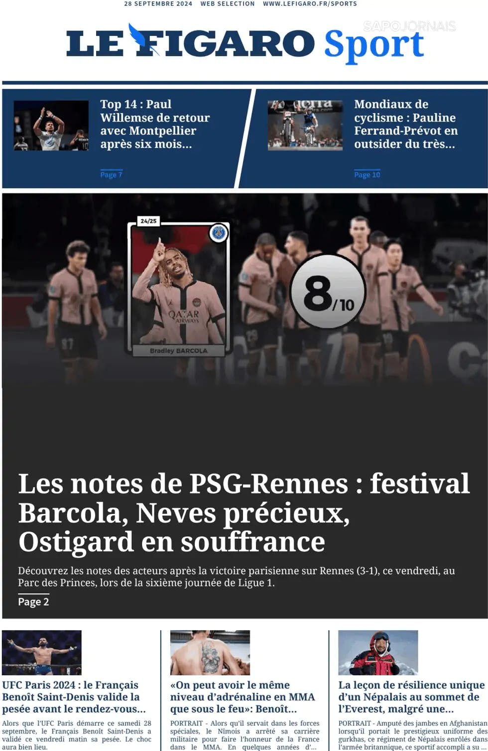 Capa Le Figaro Sport