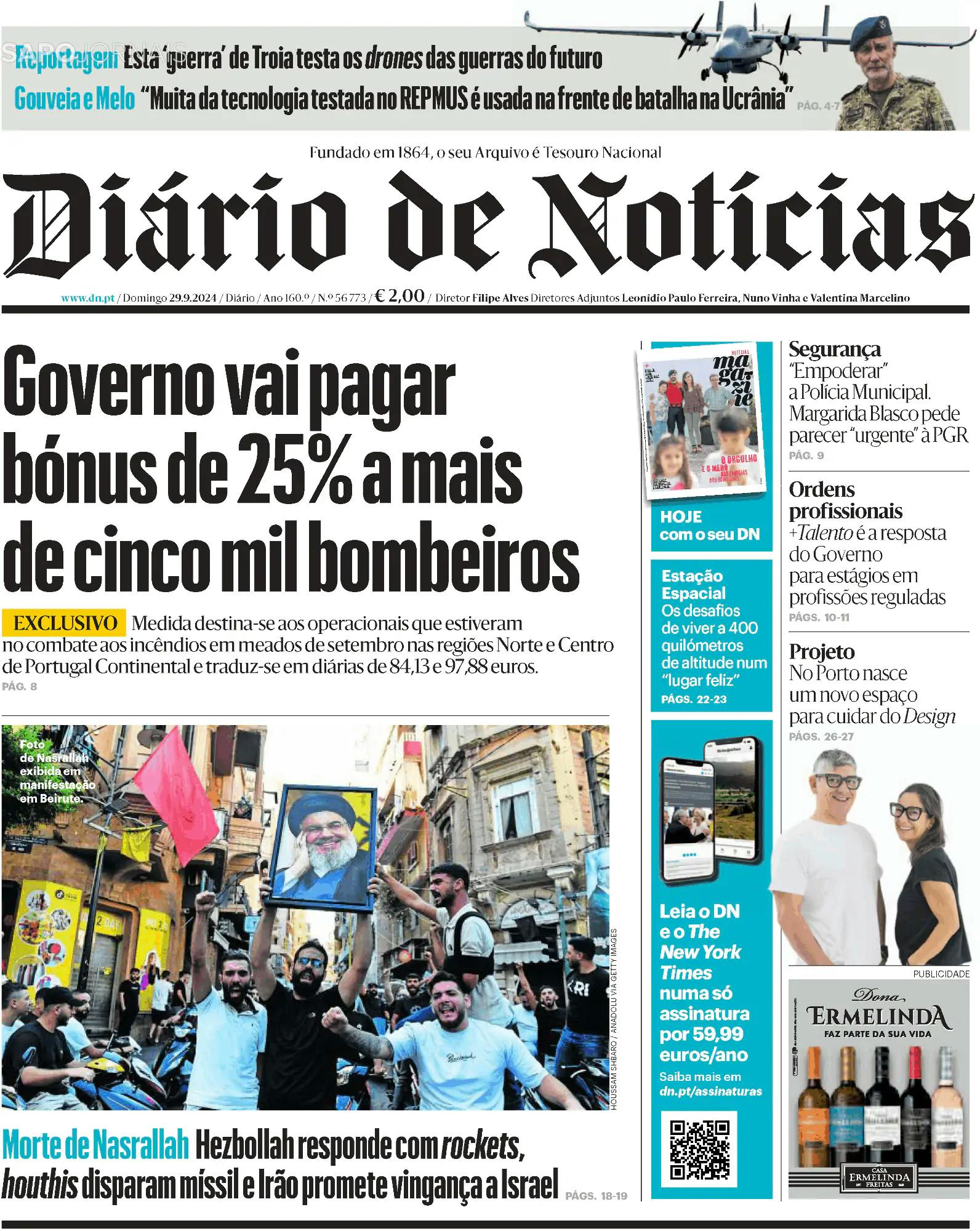 Capa Diário de Notícias