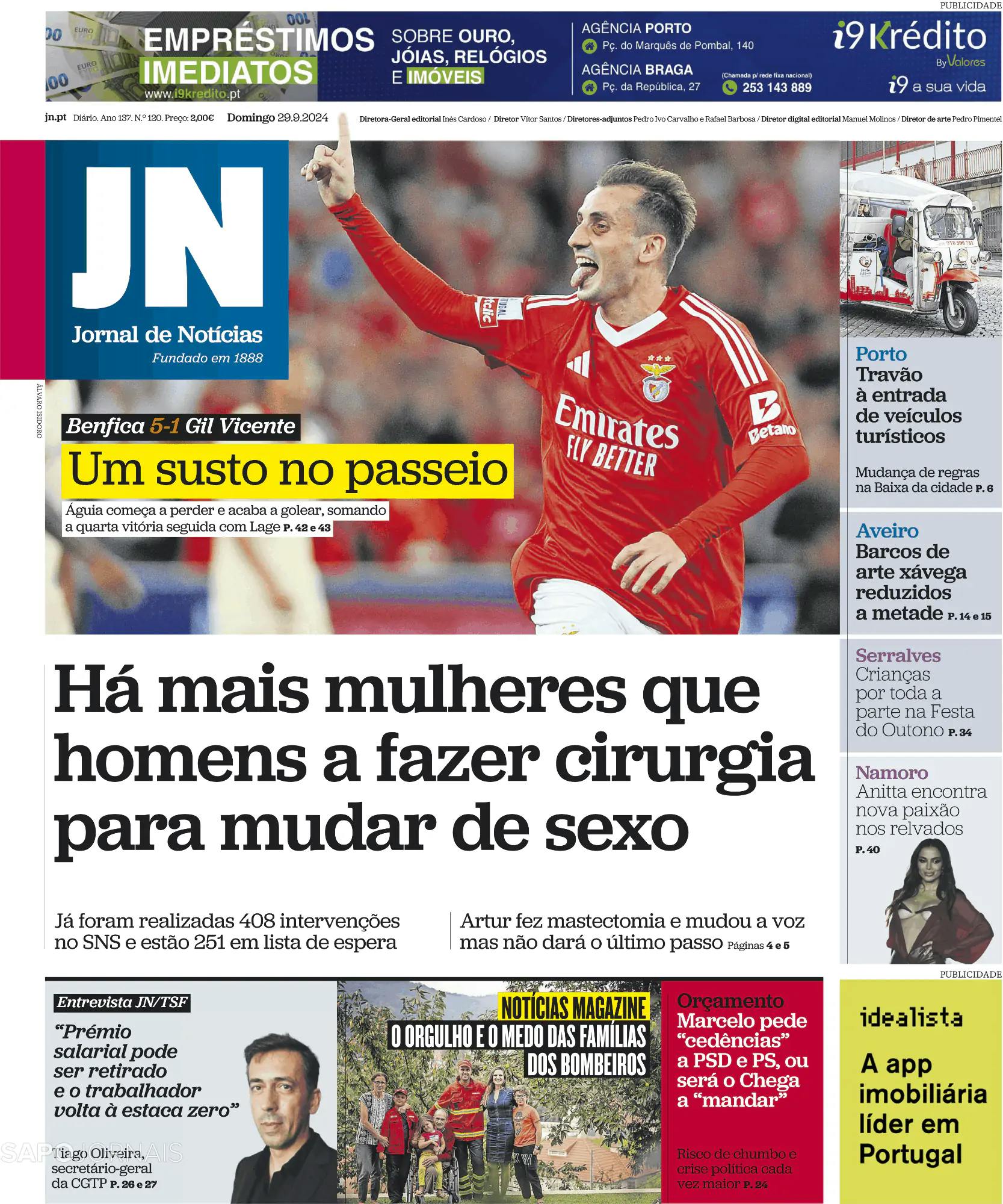 Capa Jornal de Notícias