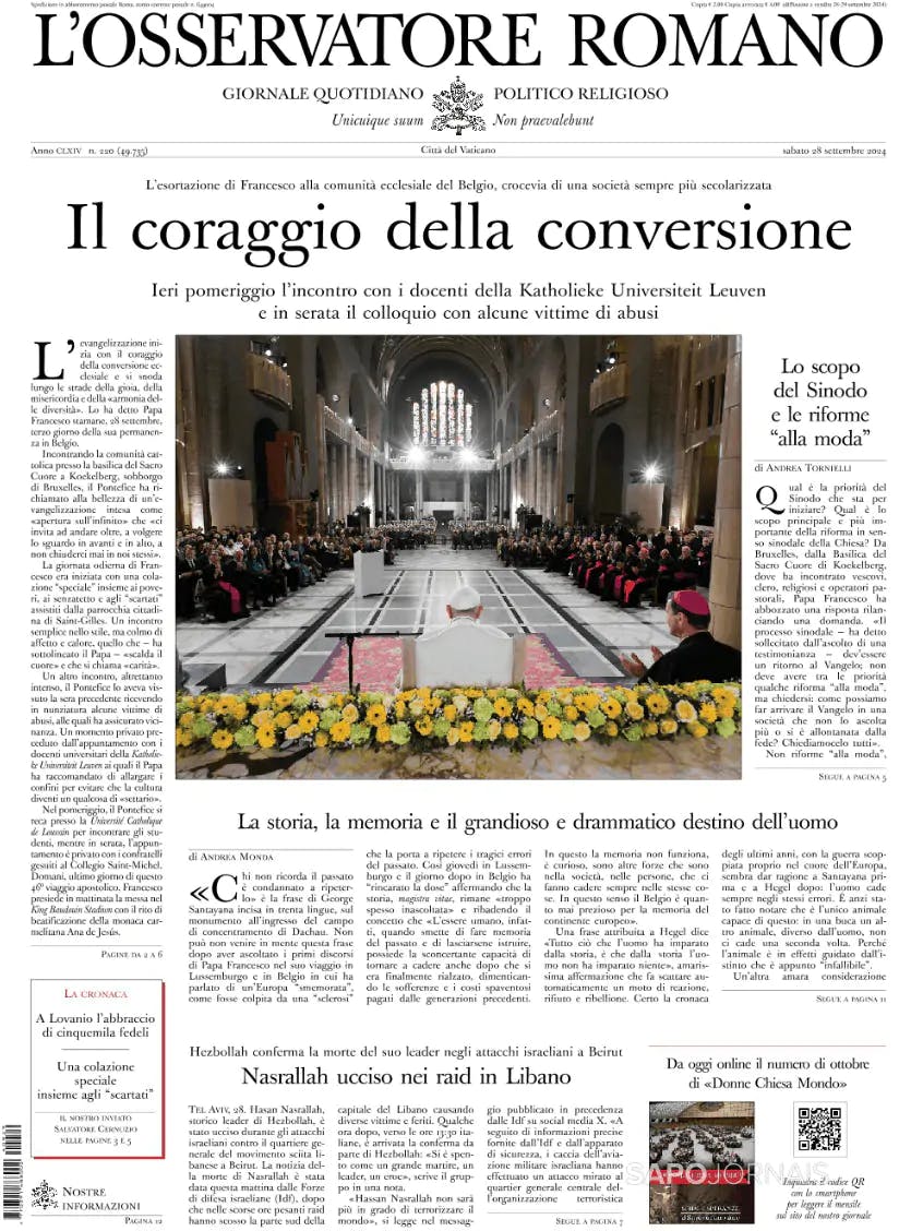 Capa L'Osservatore Romano