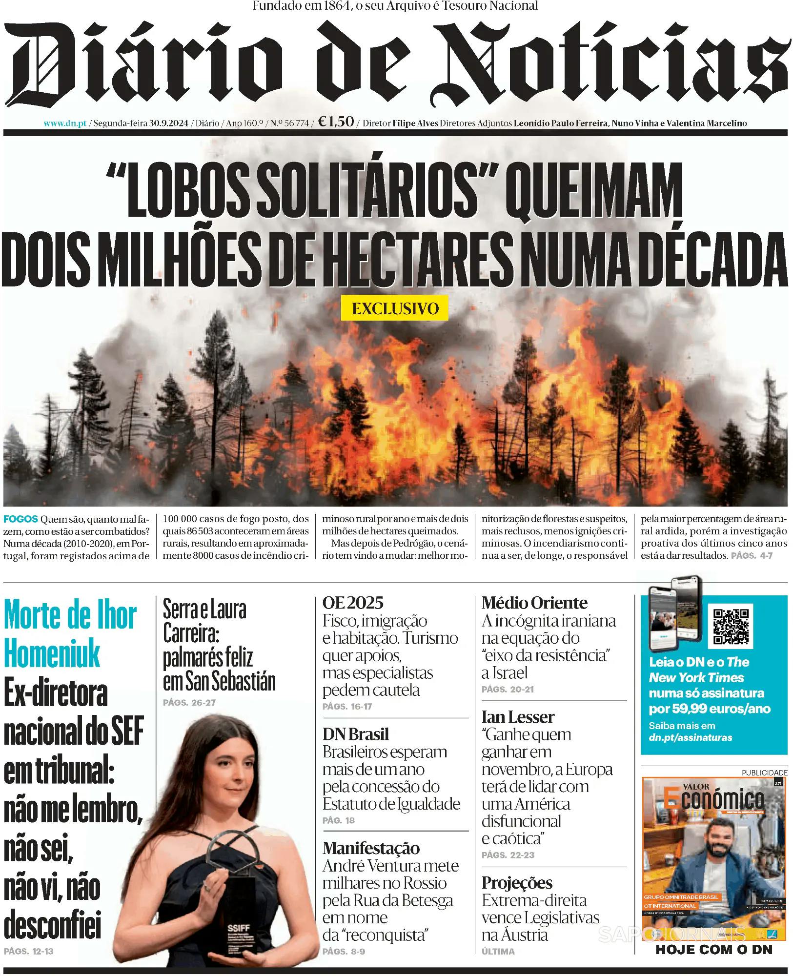 Capa Diário de Notícias