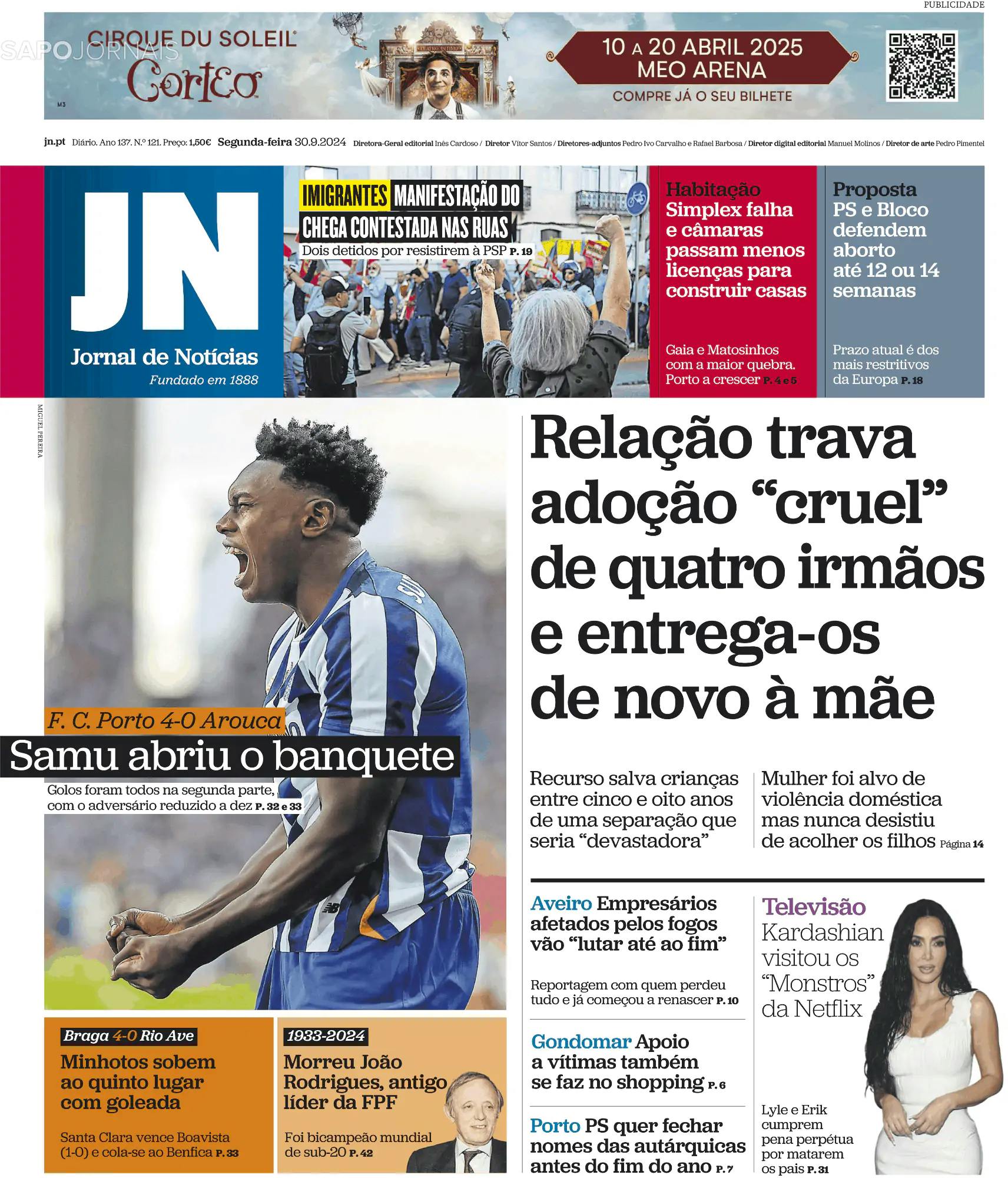 Capa Jornal de Notícias