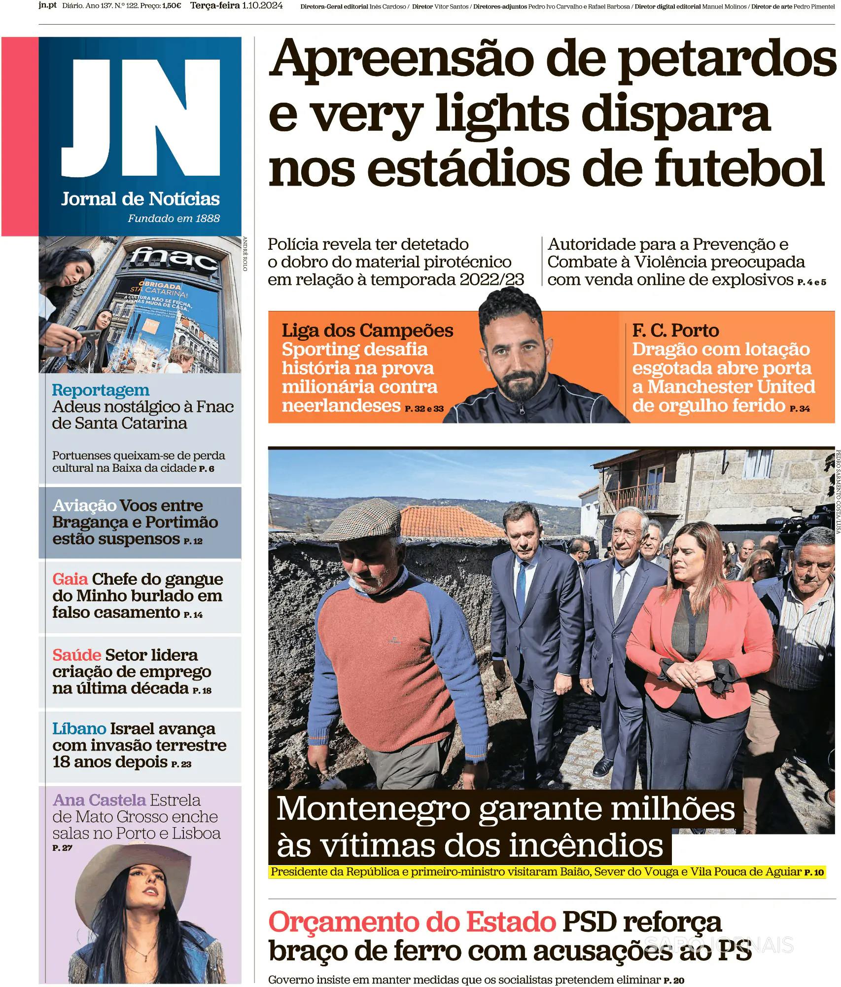 Capa Jornal de Notícias