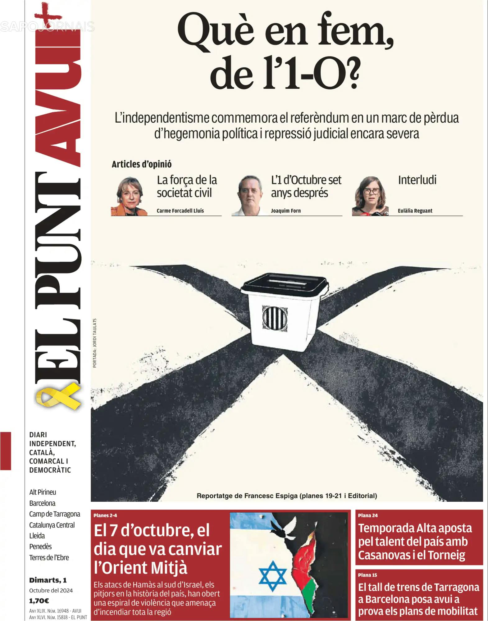 Capa El Punt Avui | Edició Catalunya