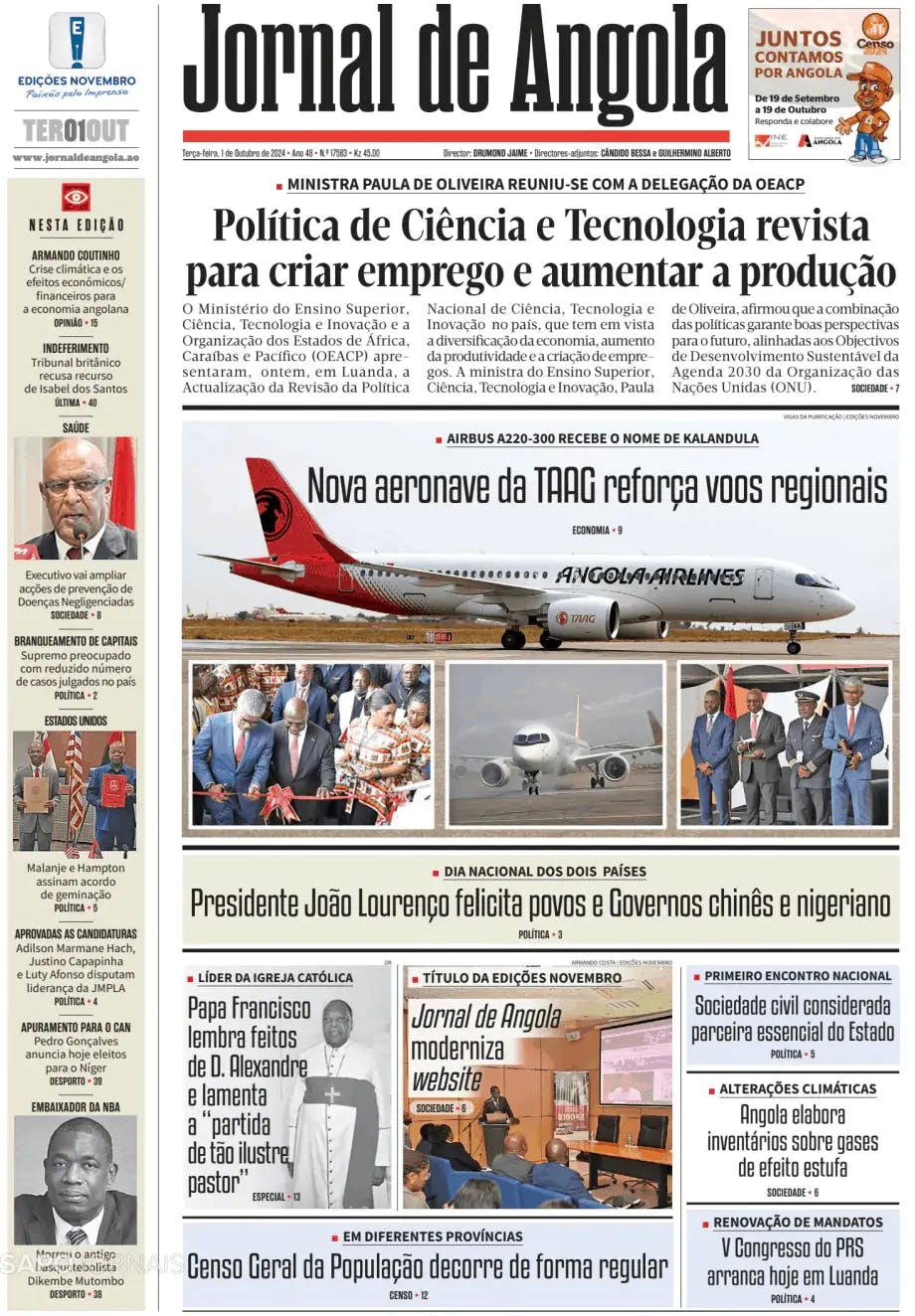 Capa Jornal de Angola