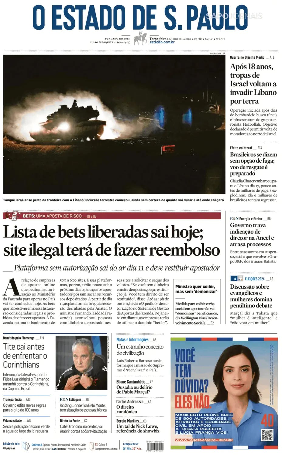 Capa O Estado de S. Paulo