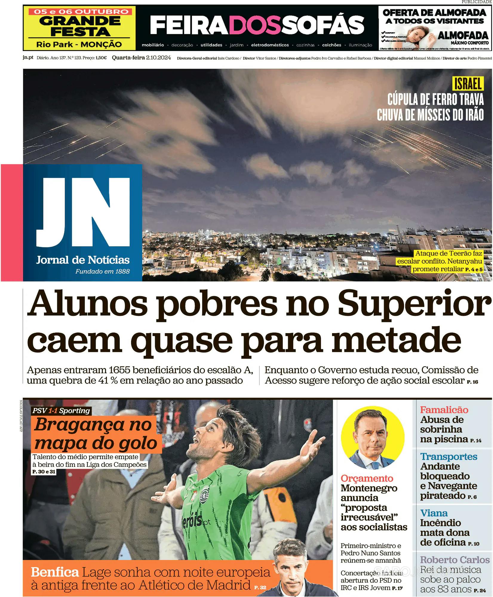 Capa Jornal de Notícias