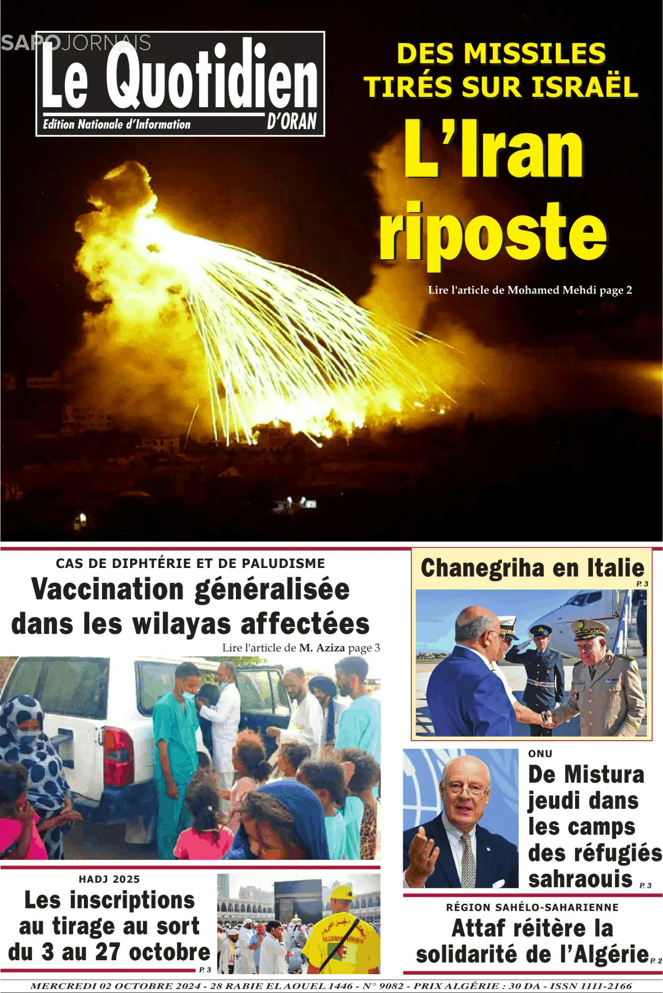 Capa Le Quotidien D’Oran