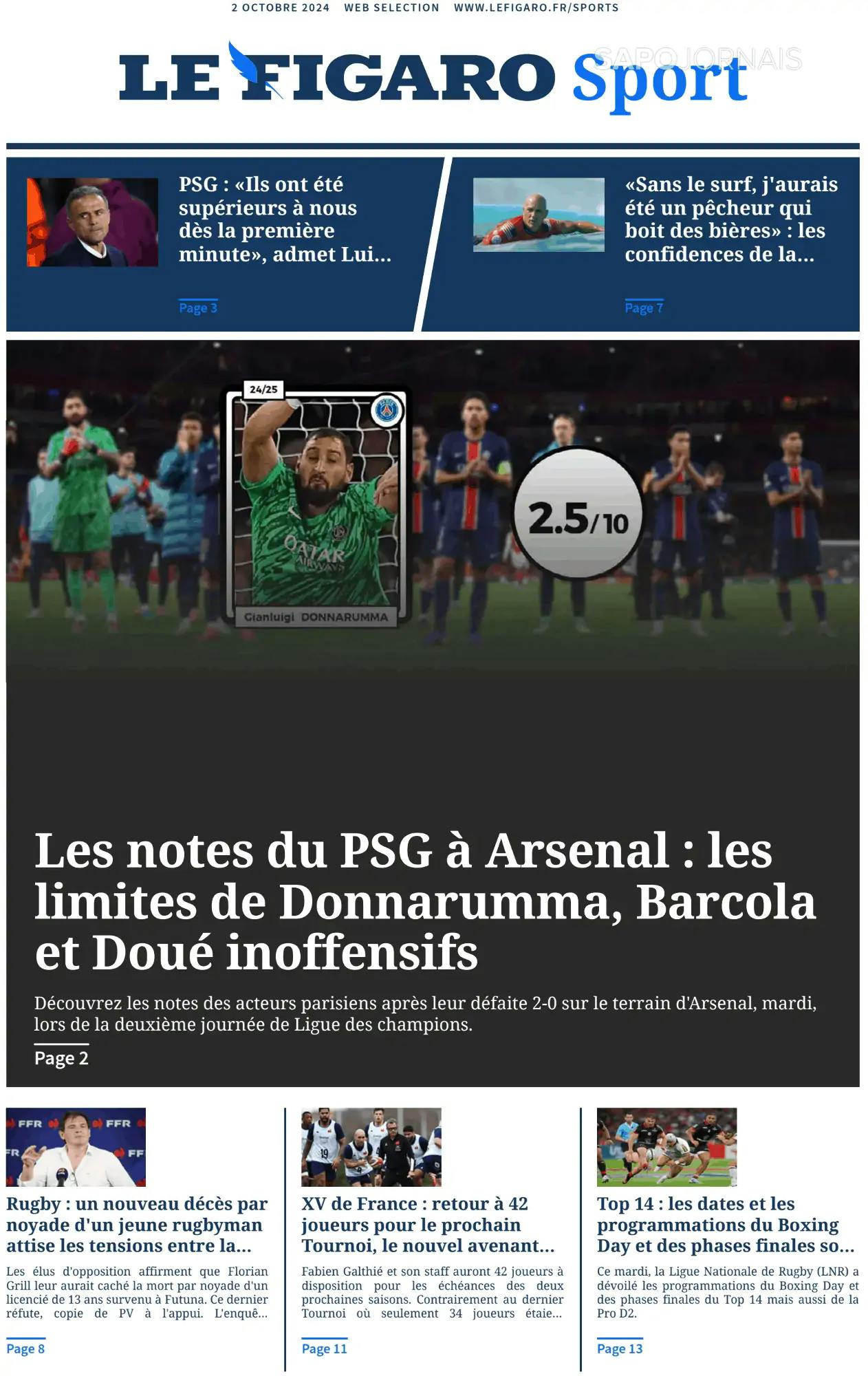 Capa Le Figaro Sport