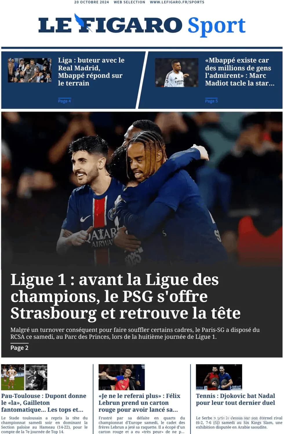 Capa Le Figaro Sport