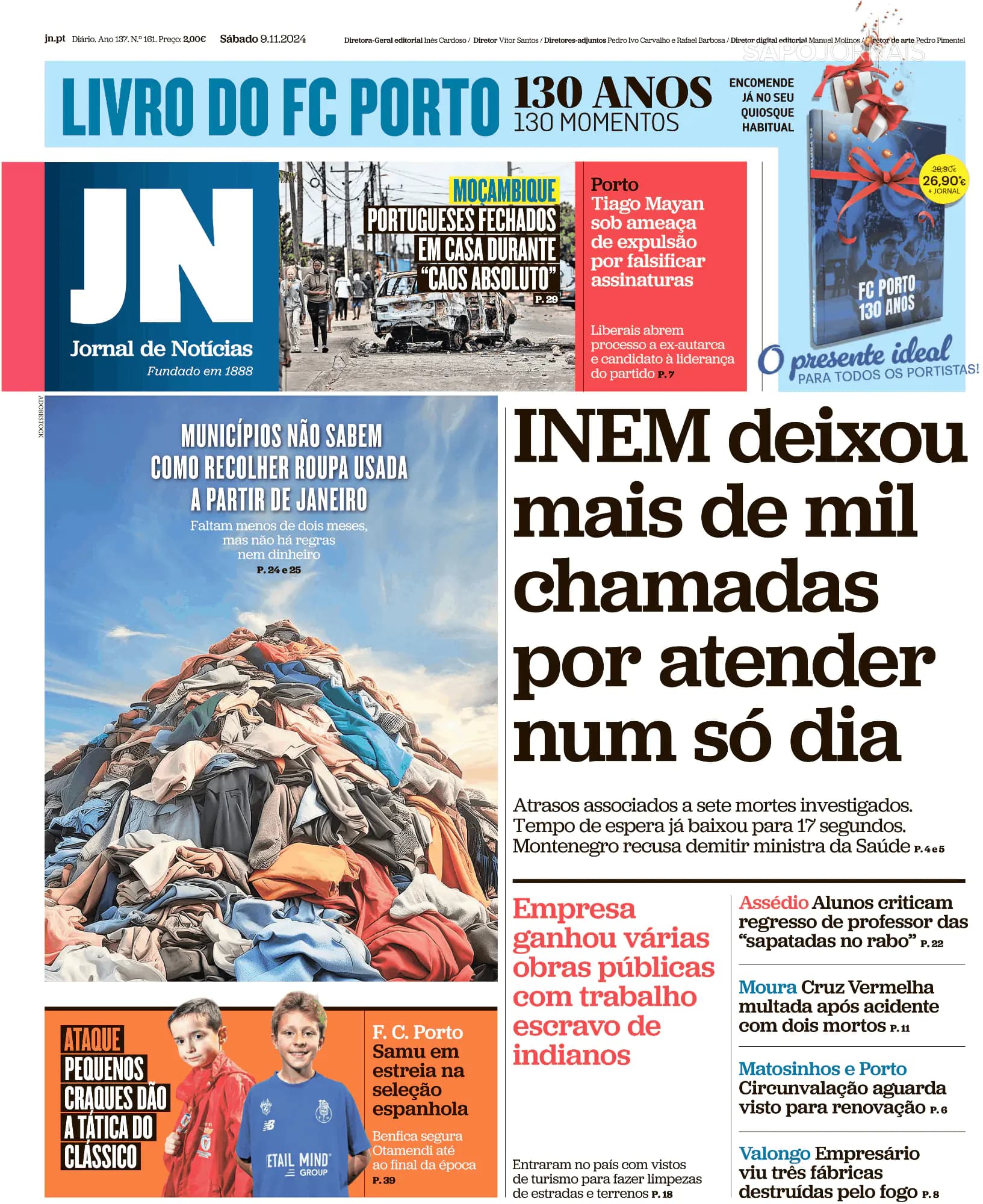 Capa Jornal de Notícias