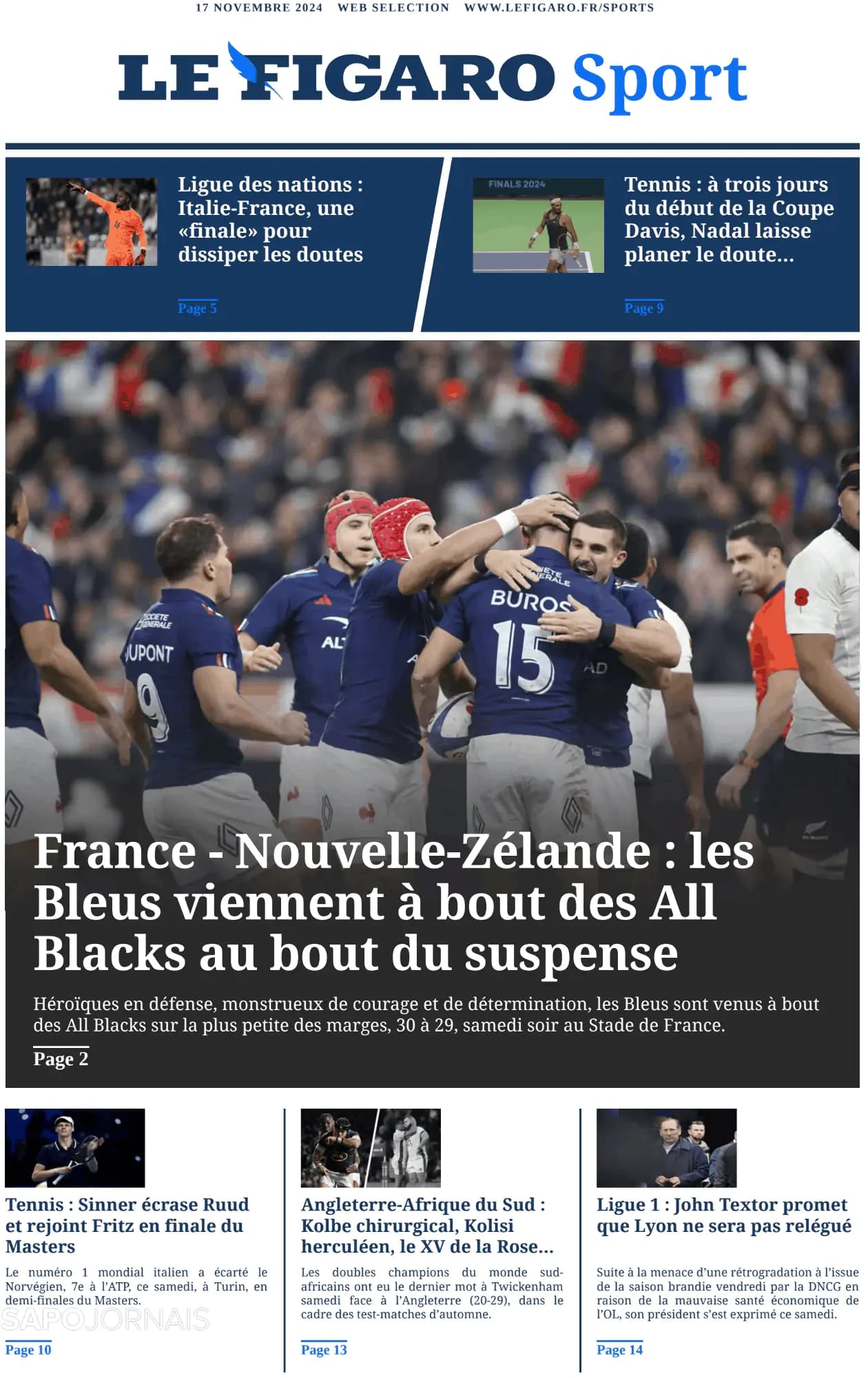 Capa Le Figaro Sport