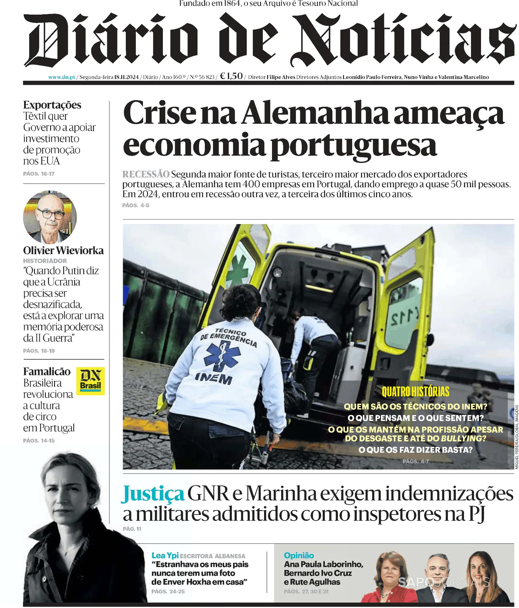 Capa Diário de Notícias