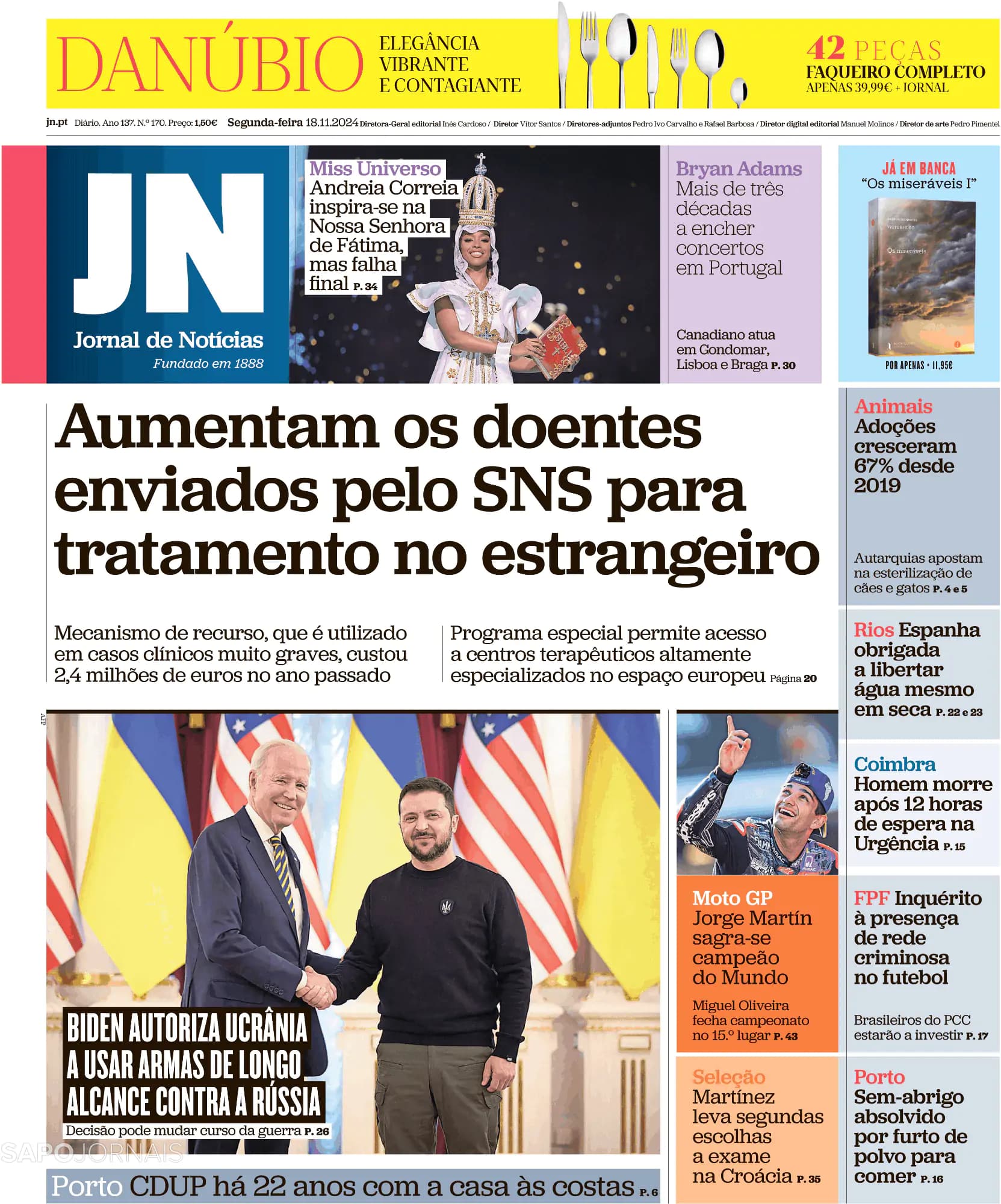 Capa Jornal de Notícias