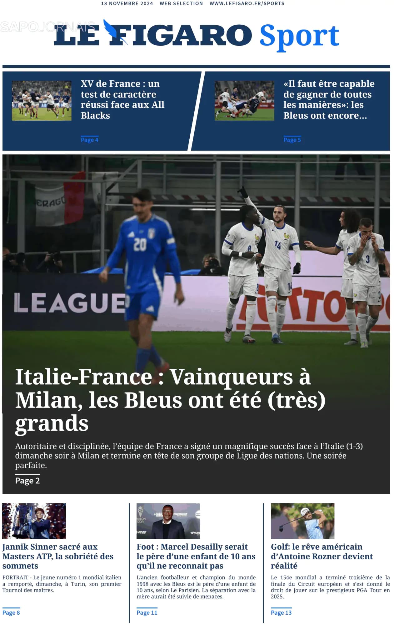 Capa Le Figaro Sport