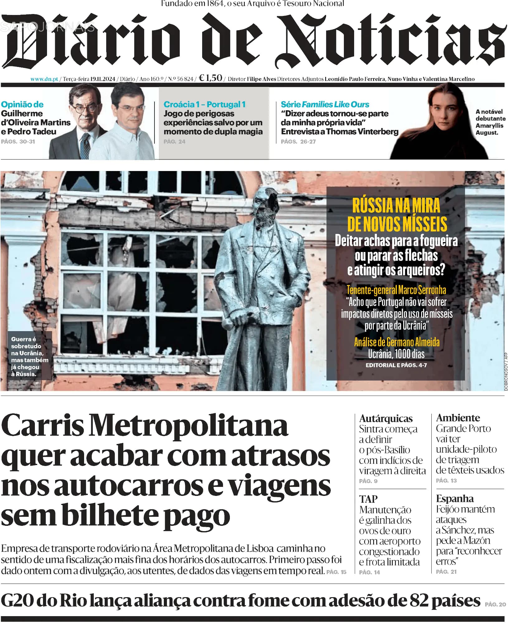 Capa Diário de Notícias