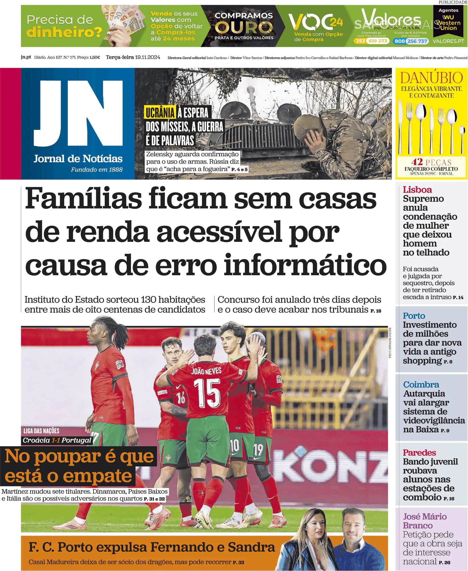 Capa Jornal de Notícias