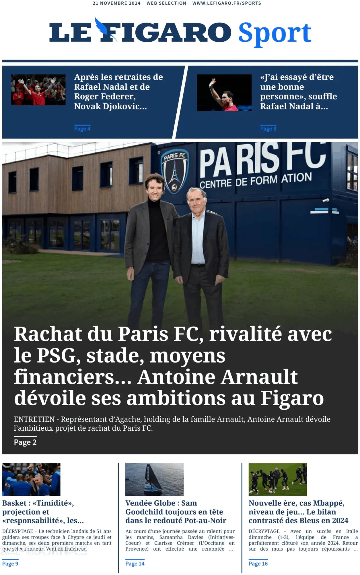 Capa Le Figaro Sport