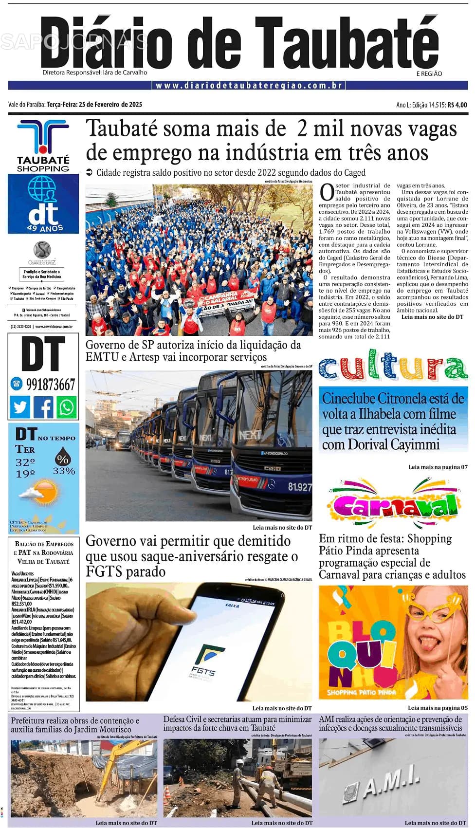 Capa Diário de Taubaté