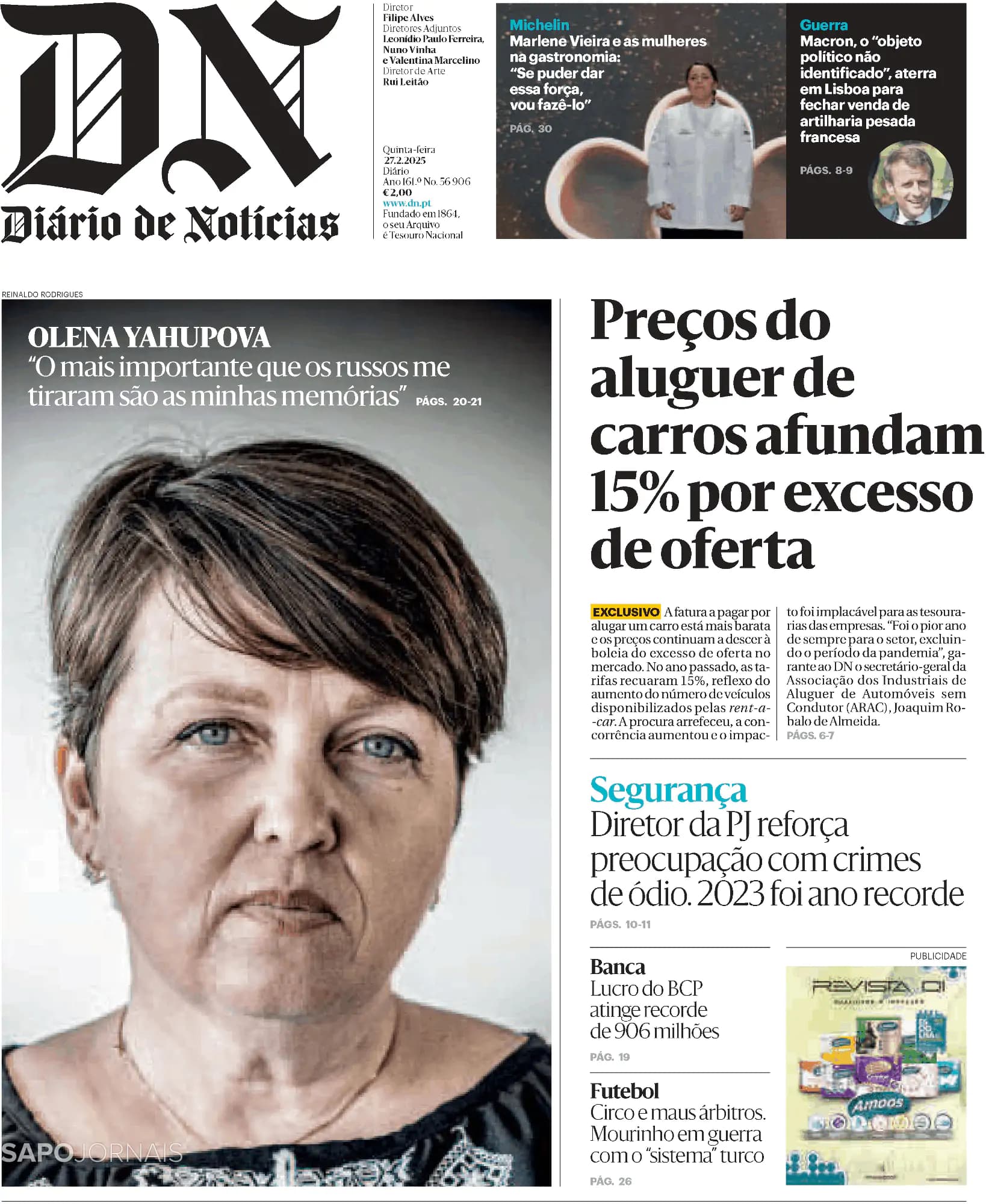 Capa Diário de Notícias